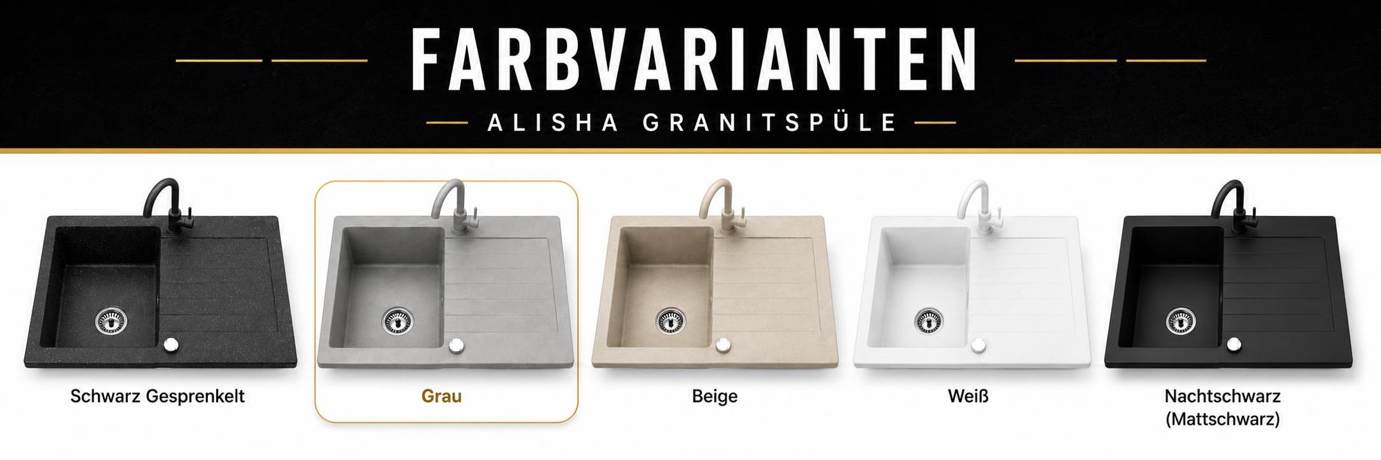 [Granitspüle 76x44 Grau]Hochwertig beidseitig Montierbar Küchenspüle Eckig Einbaugranitspüle Granit Spülbecken f. Unterschränke ab 45 cm inkl.Sipho