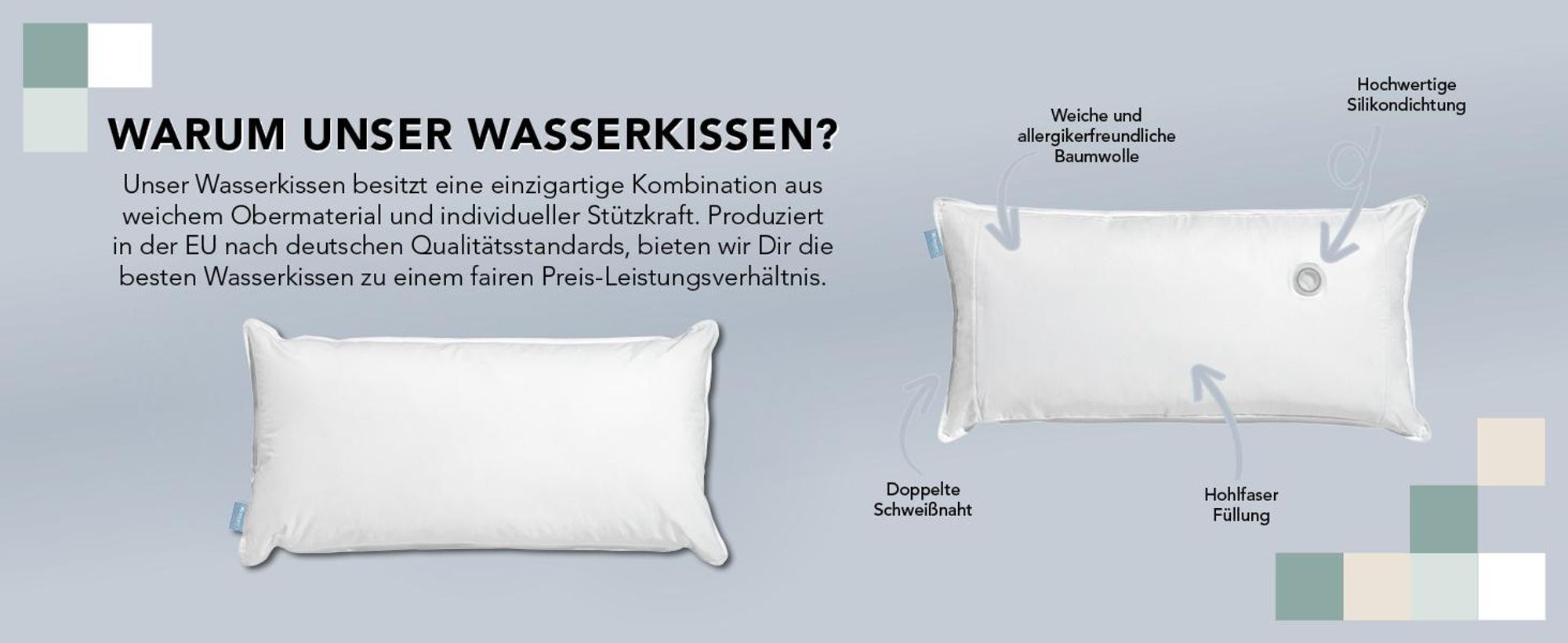 Wasserkissen | 40 x 80 cm | XDream | Kopfkissen mit anpassbarer Füllmenge