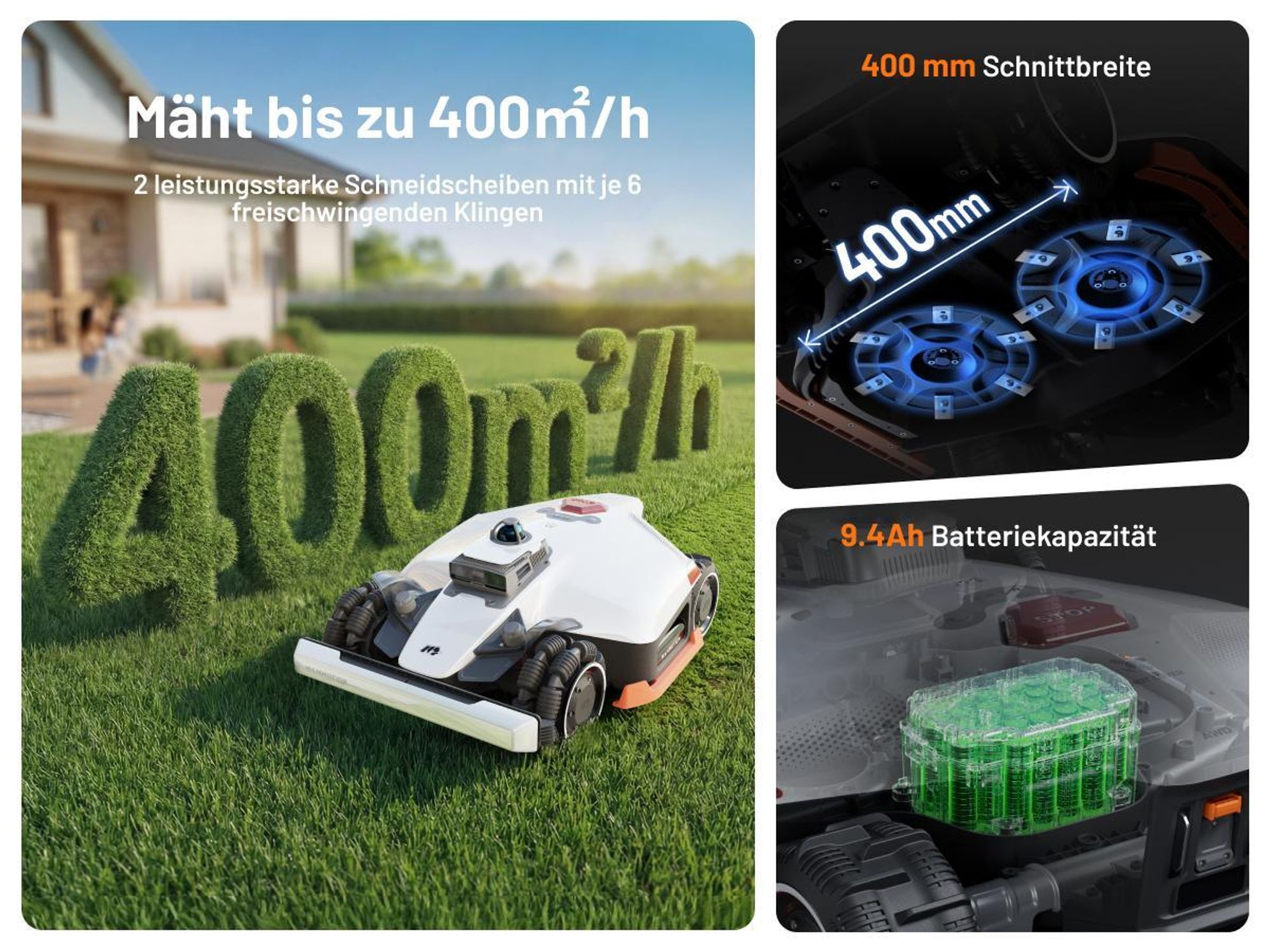 Mammotion LUBA 3 AWD 1500 Mähroboter ohne Begrenzungskabel für 1500m² 360° LiDAR + KI-Vision Rasenmähroboter 80% Steigung bis zu 15 Zonen 4G-Modul APP