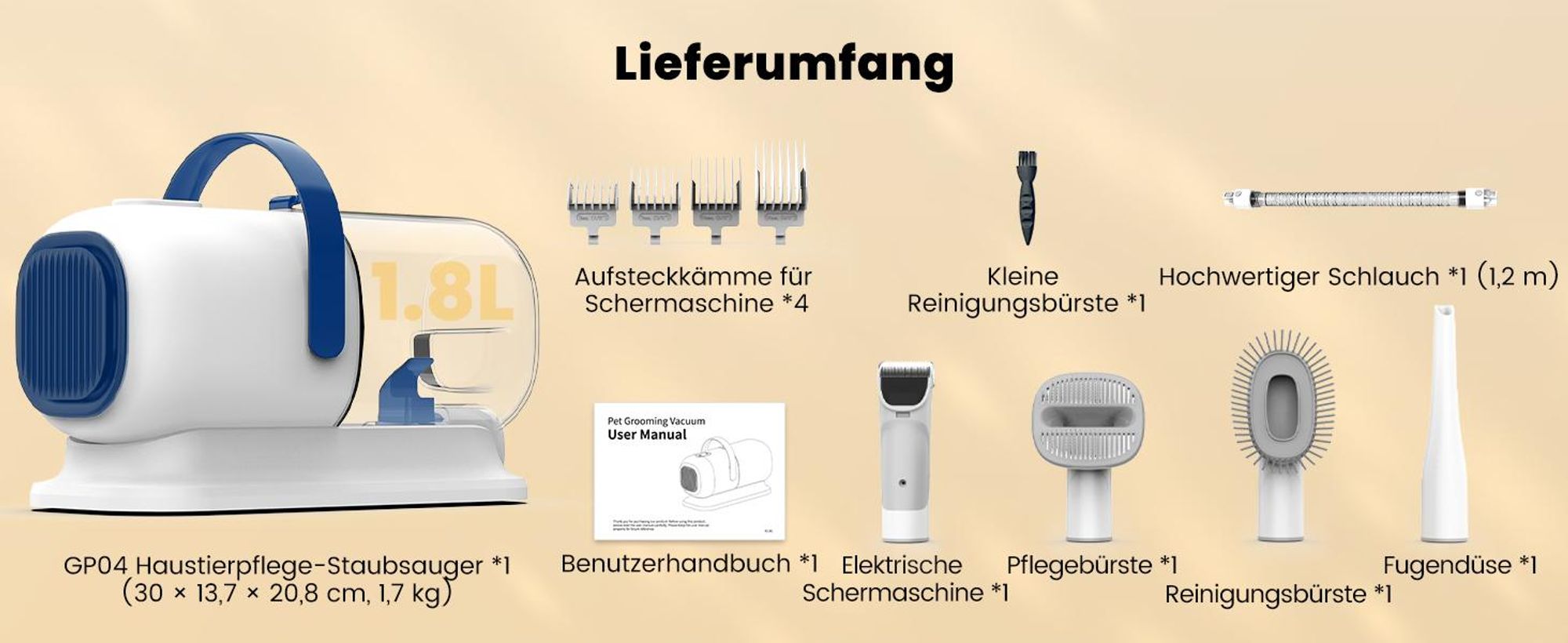 AIRROBO GP04 Hundepflegesauger und Hundehaarsauger, 12000 Pa Saugleistung, Hundestaubsauger zur Fellpflege, Haustier-Staubsauger-Pflegeset