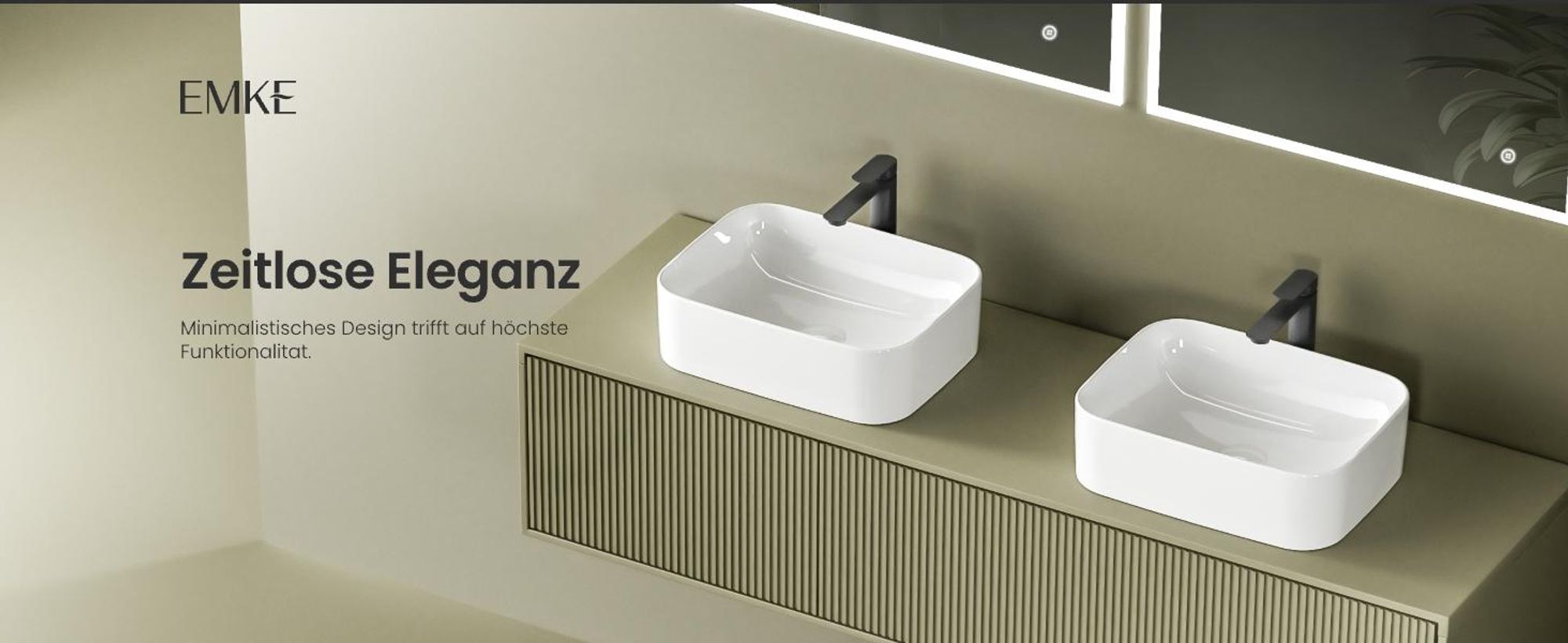 EMKE Aufsatzwaschbecken rechteckig 610 x 380 x 150mm Glänzend Weiß Waschbecken aus Keramik Ohne Armaturloch – Ideal für Wand- & Hocharmaturen