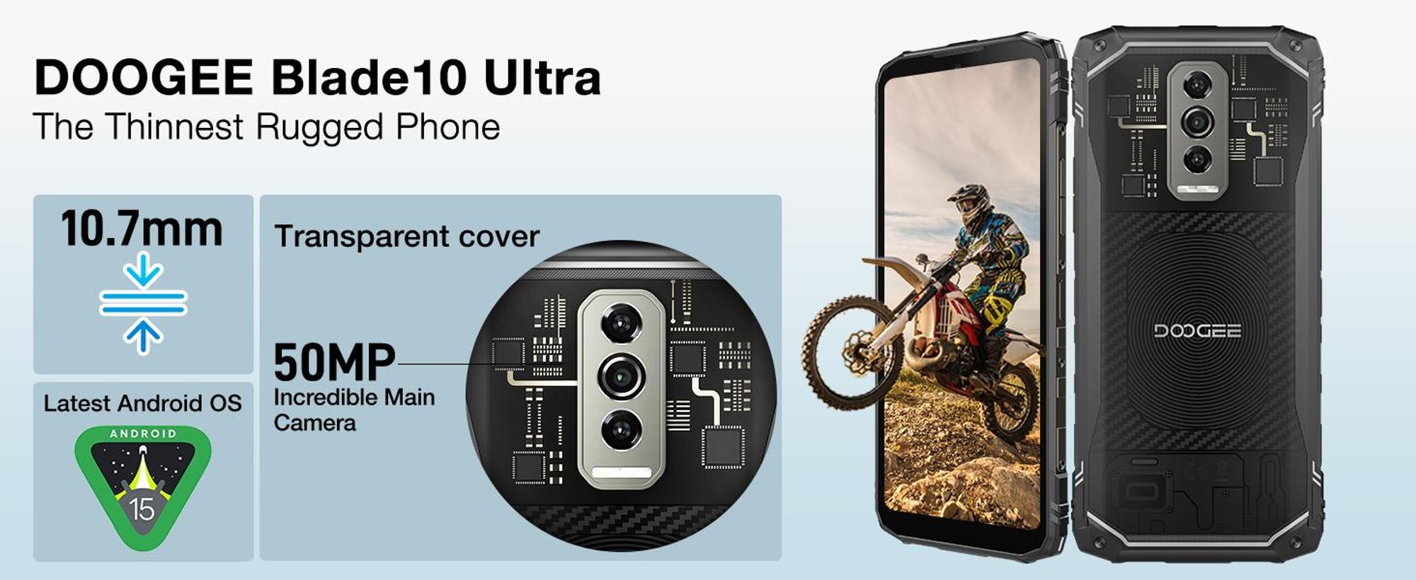 DOOGEE Blade10 Ultra – Chytrý telefon, Android 15, 6,56" displej s obnovovací frekvencí 90 Hz, baterie 5150 mAh, 32 GB RAM + 256 GB interní paměť, 4G, 50MP fotoaparát, NFC, čtečka otisků prstů, bez smlouvy