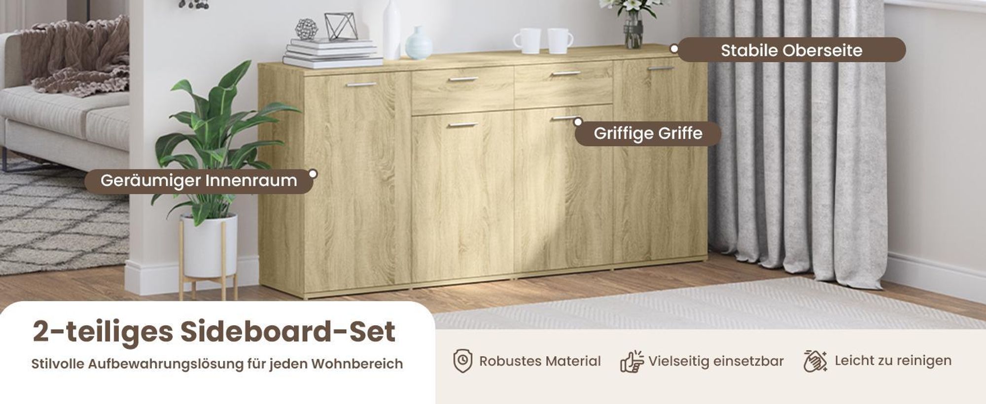 vidaXL Sideboard Sonoma-Eiche 160x36x75 cm Holzwerkstoff