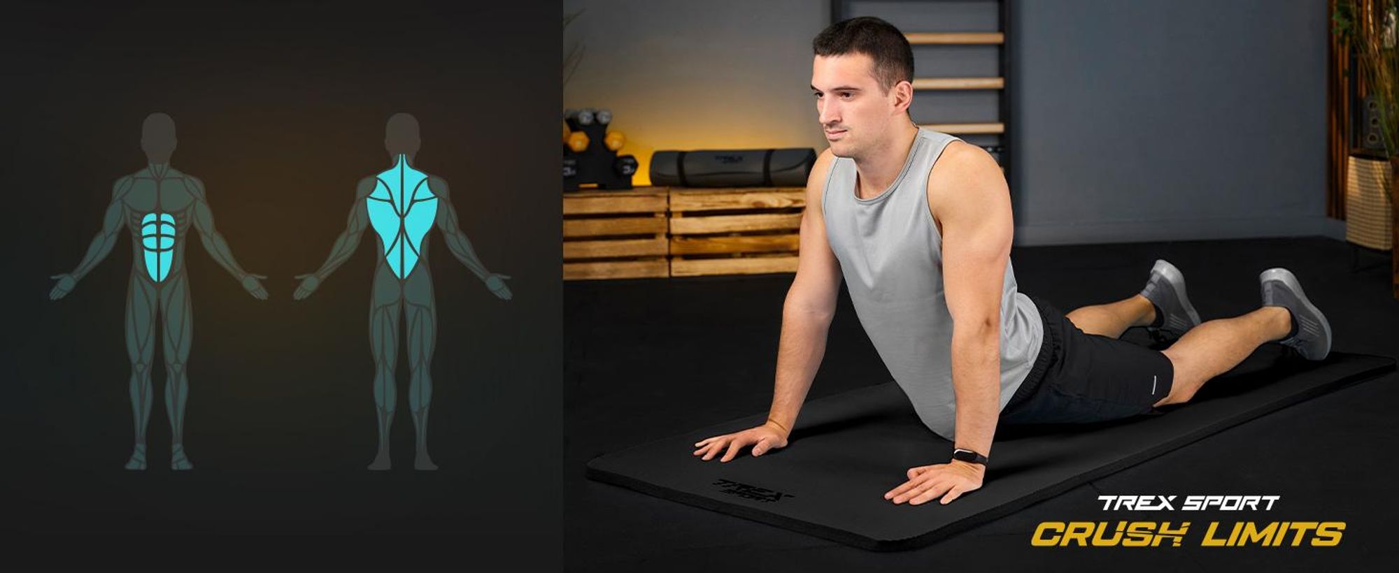 TREX SPORT Gymnastikmatte Fitnessmatte 2cm TX-029NGM | Yogamatte Pilates 190×80×2cm | Trainingsmatte rutschfest, wasserdicht | Sportmatte schwarz