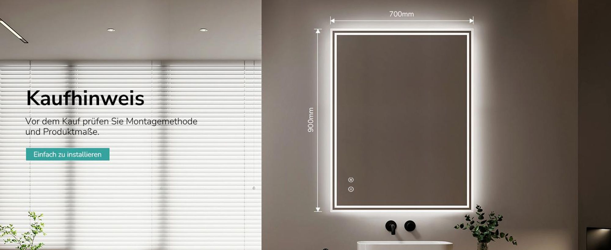 EMKE LED Badspiegel 90x70cm Wandspiegel mit Wandspiegel kaltweiß Lichtspiegel Badezimmerspiegel Wandspiegel mit Touchschalter + beschlagfrei
