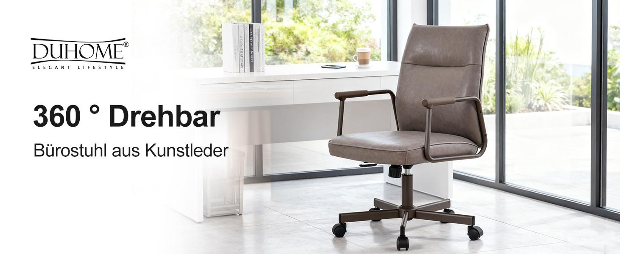 Duhome Schreibtischstuhl Ergonomisch Drehbar Bürostuhl Höhenverstellbar mit Armlehnen Drehstuhl mit Rollen für Büro Arbeitszimmer Office, Grau
