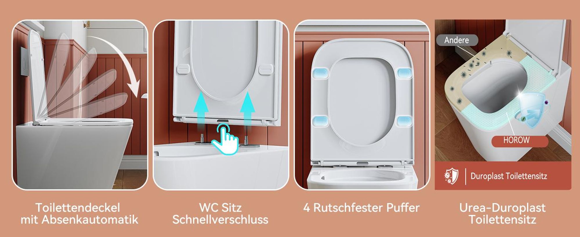 Komplett Vorwandelement Toilette Set - 82cm Unterputzspülkasten + Hänge Spülrandlos WC Toilette + Rechteckig Chrome Drückplatte HOROW