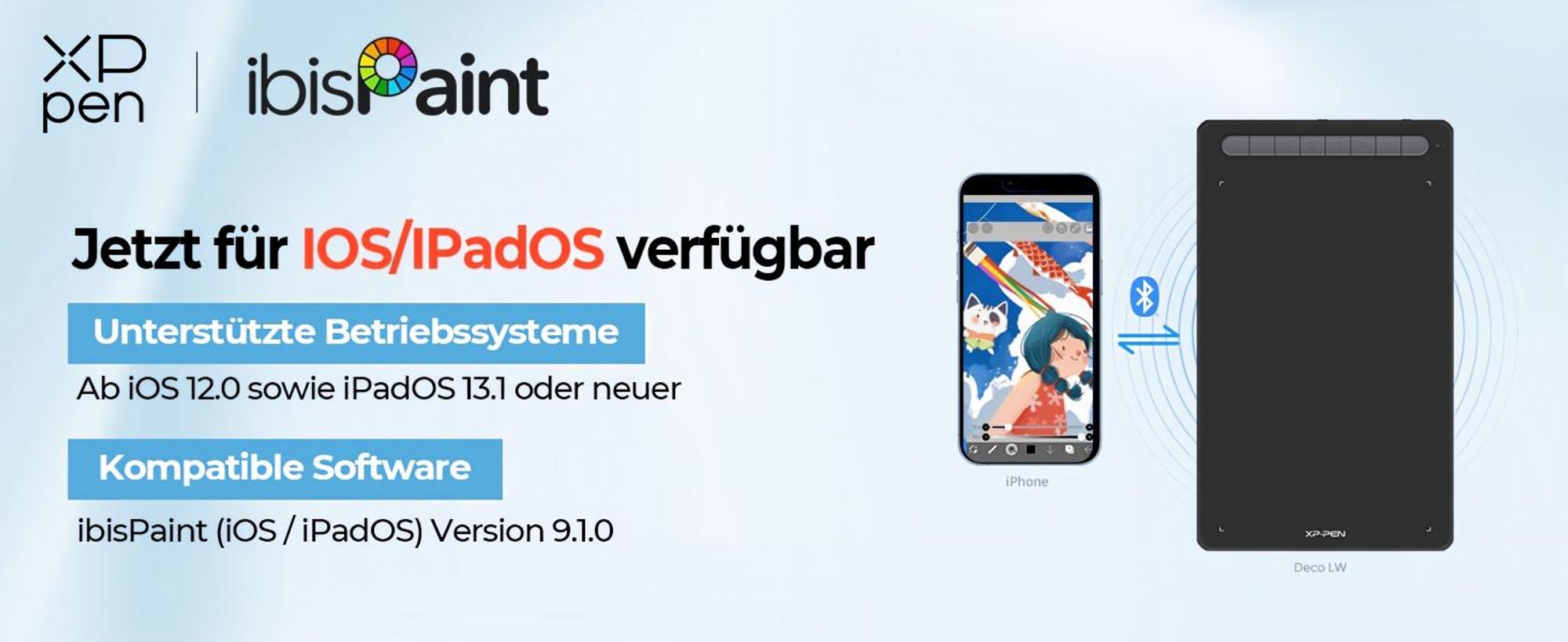 XPPen Deco LW 10 x 6 Zoll Grafiktablett mit Bluetooth-Funktion 8 anpassbare Schnelltasten, X3 Elite Stift Zeichentablett Tablet zum Zeichnen (Schwarz)