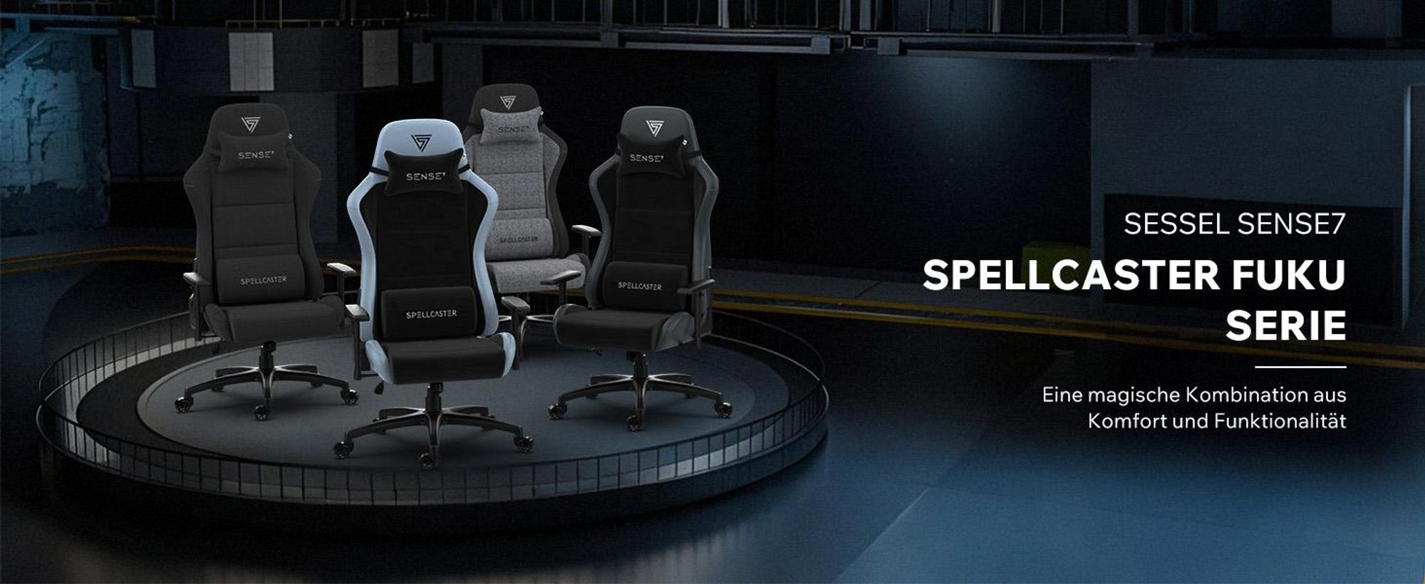 SENSE7 Gamingstuhl Spellcaster FUKU XL Stoff Grau Schwarz - Ergonomischer Bürostuhl Schreibtischstuhl bis 160 kg Wippfunktion Rollen für Hartboden