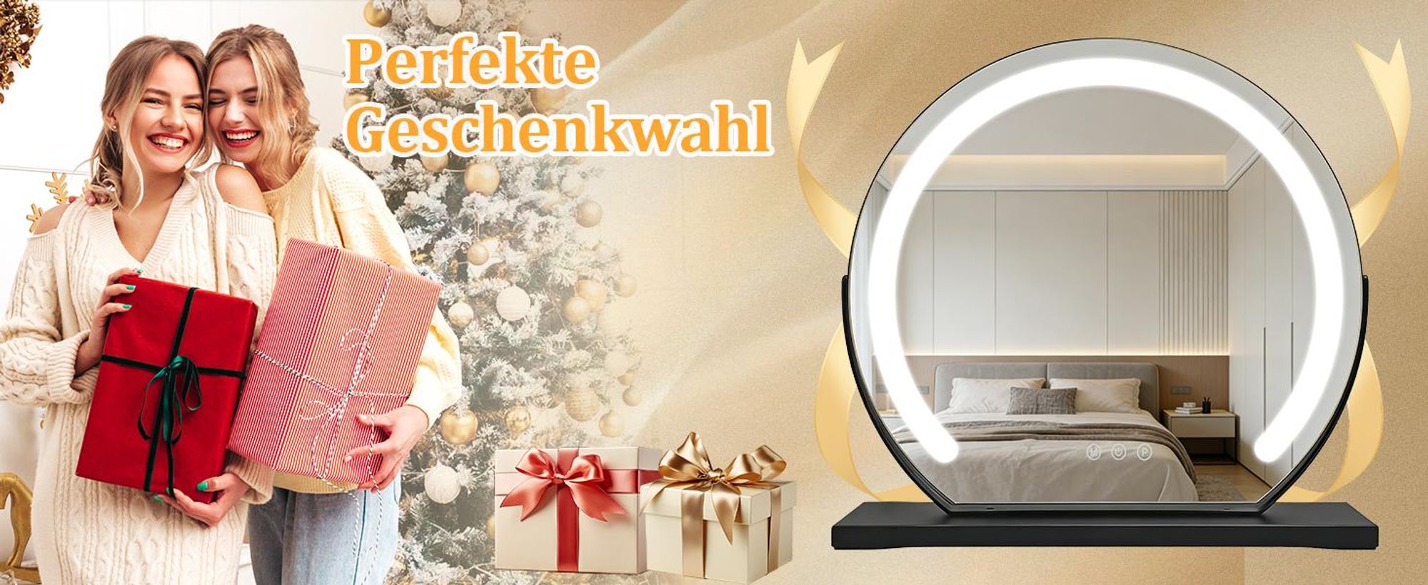 ZMH Schminkspiegel mit Beleuchtung Spiegel 40×35CM LED Vanity Mirror Kosmetikspiegel Tischspiegel 3 Modi Schminktischspiegel Schwarz Touch Dimmbar