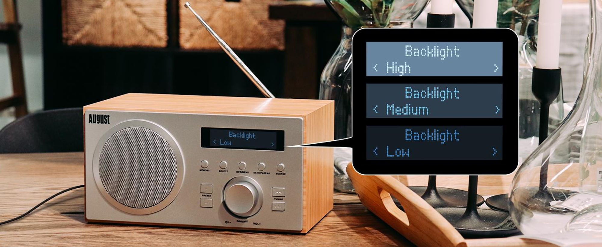 DAB+/FM Radio mit Bluetooth digitales Küchenradio mit Holzgehäuse - August MB420