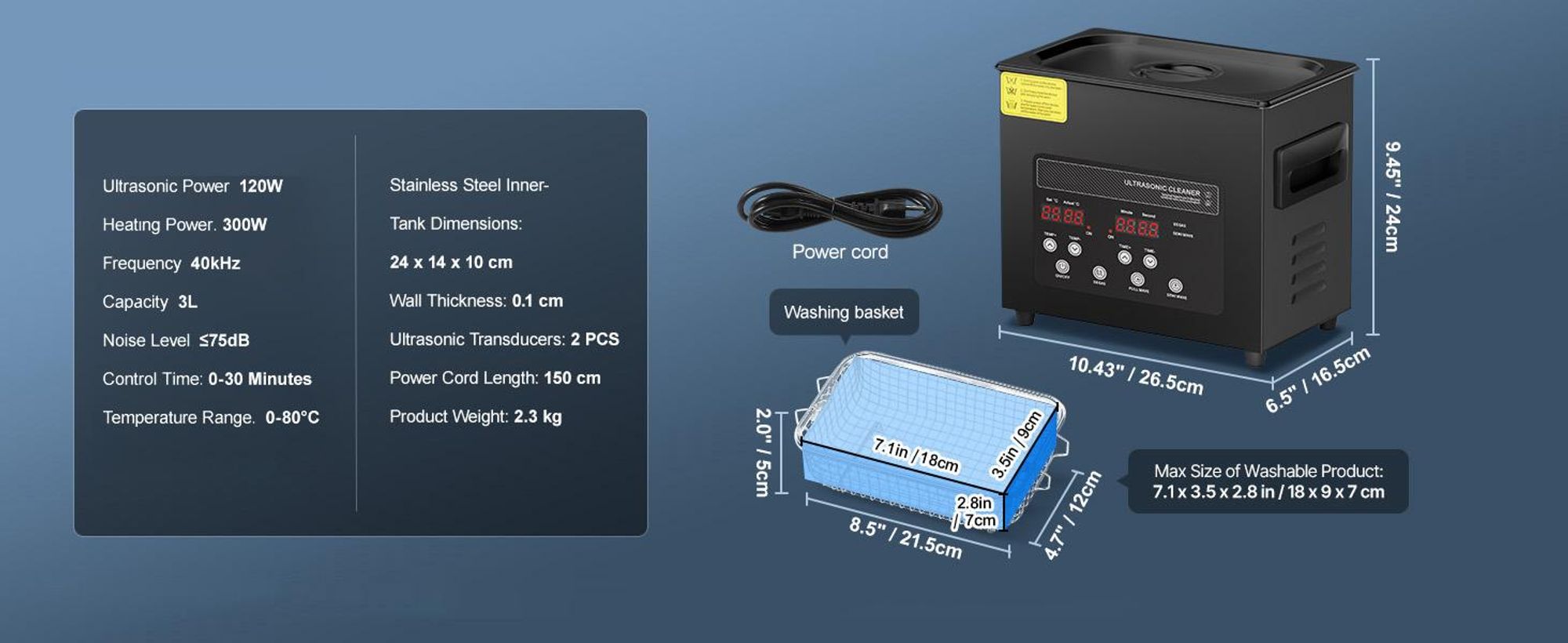 VEVOR 3 L Ultraschallreiniger 120 W digitales Ultraschallreinigungsgerät mit Schonmodus & verbesserter Entgasung, 40 kHz industrieller Schmuckreiniger mit Heizung & Timer, für Brillen Uhren Schwarz