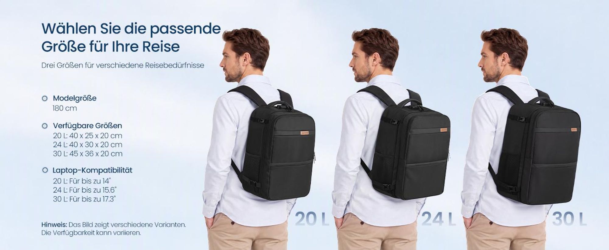 SONGMICS Handgepäck Rucksack für Ryanair, Wasserdichter Reiserucksack mit 15,6 Zoll Laptopfach, 30 L, 45 x 36 x 20 cm, Schwarz