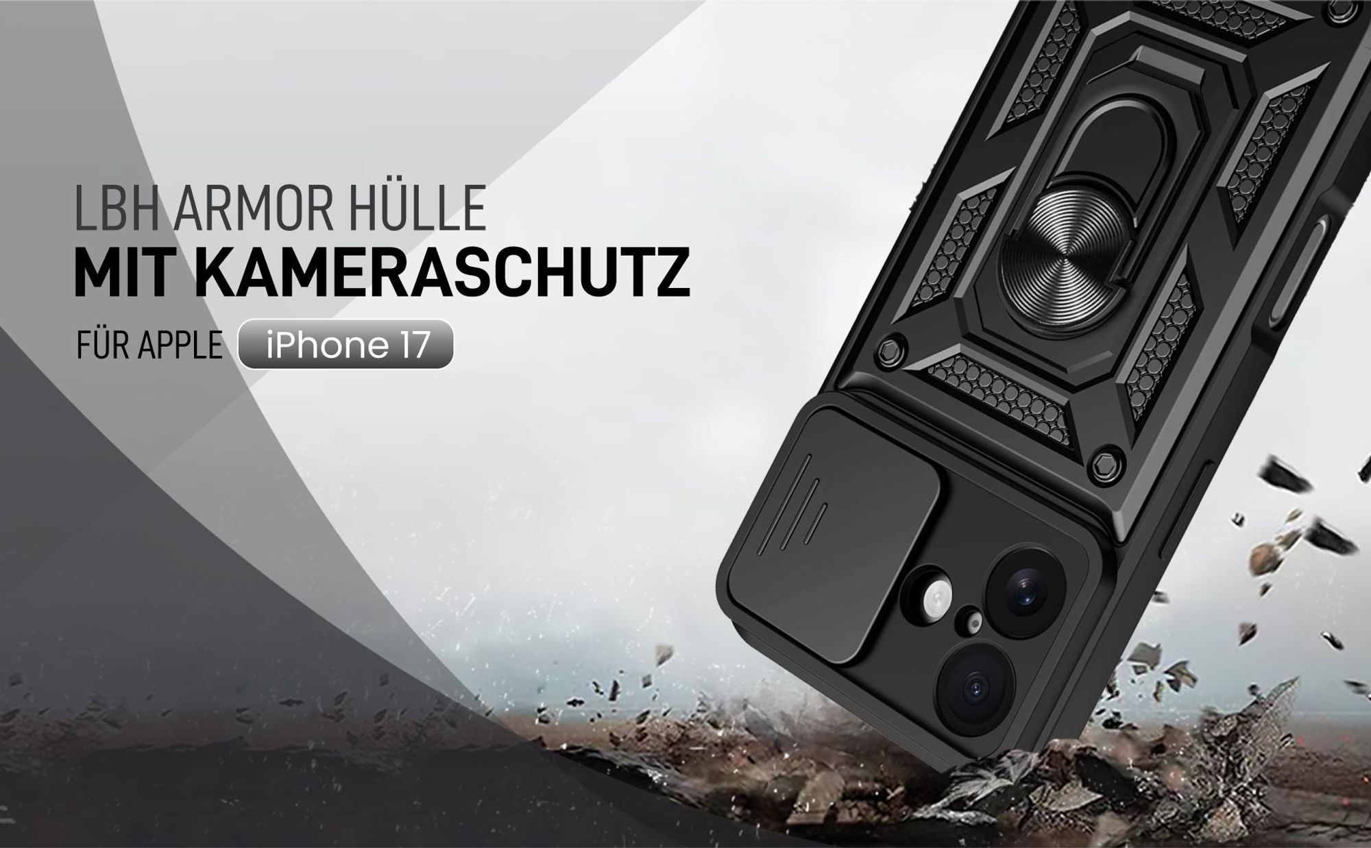 Schwarze Outdoorhülle mit Kameraschutz für Apple iPhone 17