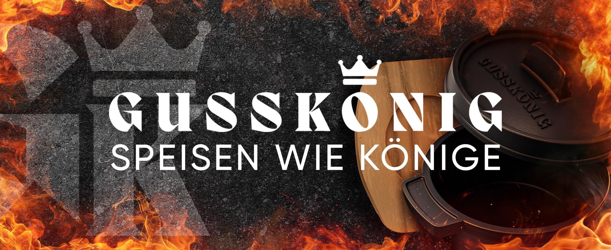 GUSSKÖNIG Dutch Oven Set Mini mit Holz-Untersetzer - 4x 300ml Gusseisen Mini Topf mit Deckel