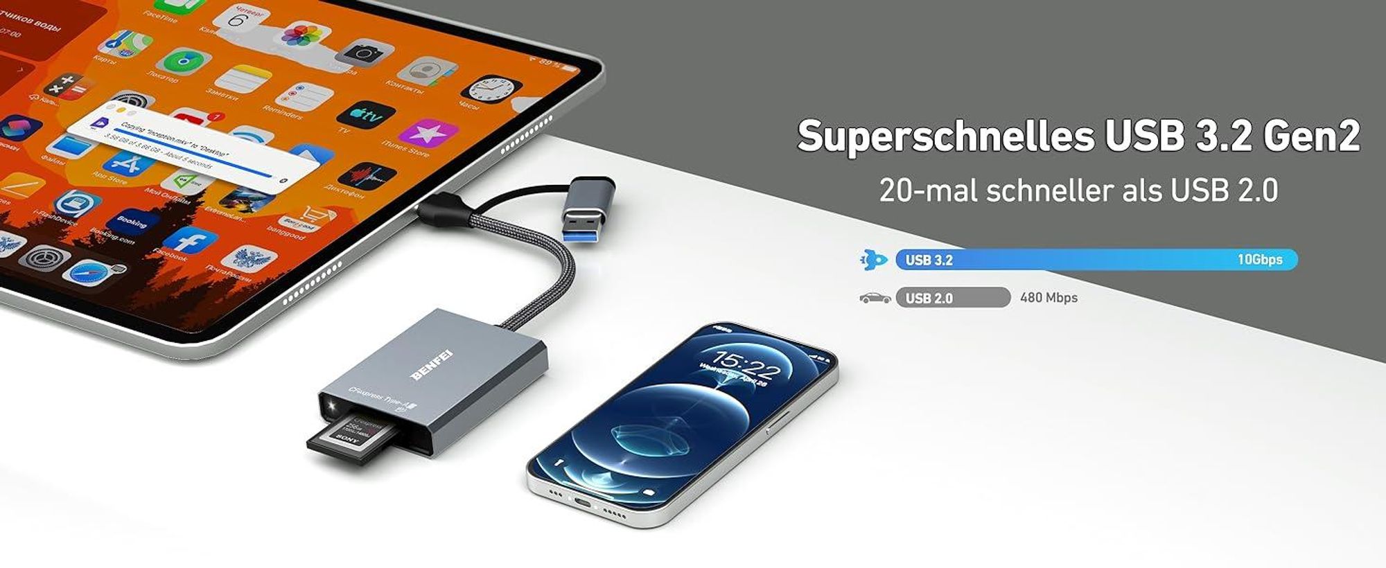 BENFEIKartenlesegeräte CFexpress Typ A Kartenleser USB 3.2 10Gbps