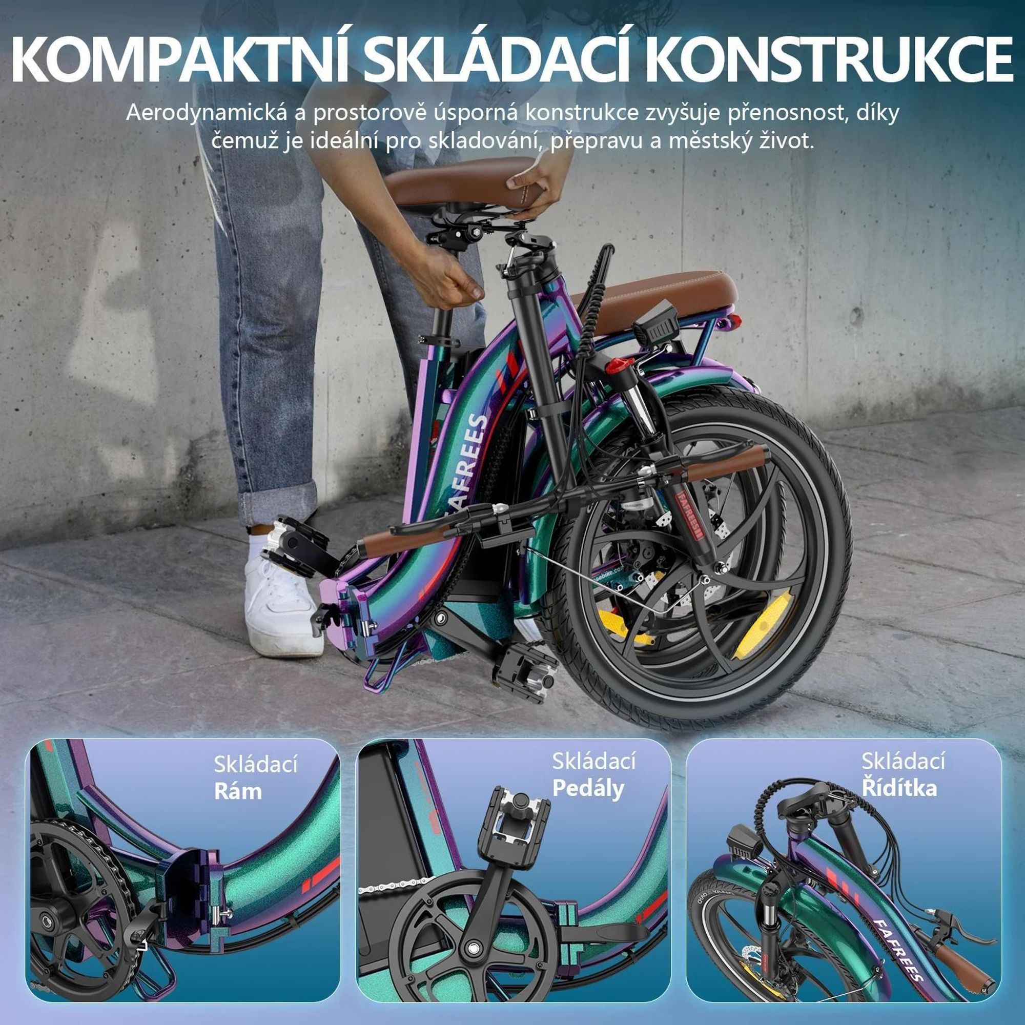 Elektrokolo FAFREES F20+ Pro - Motor 250W Baterie 36V25Ah Pneumatiky 20" Mechanické Kotoučové Brzdy - Modrá Aurora