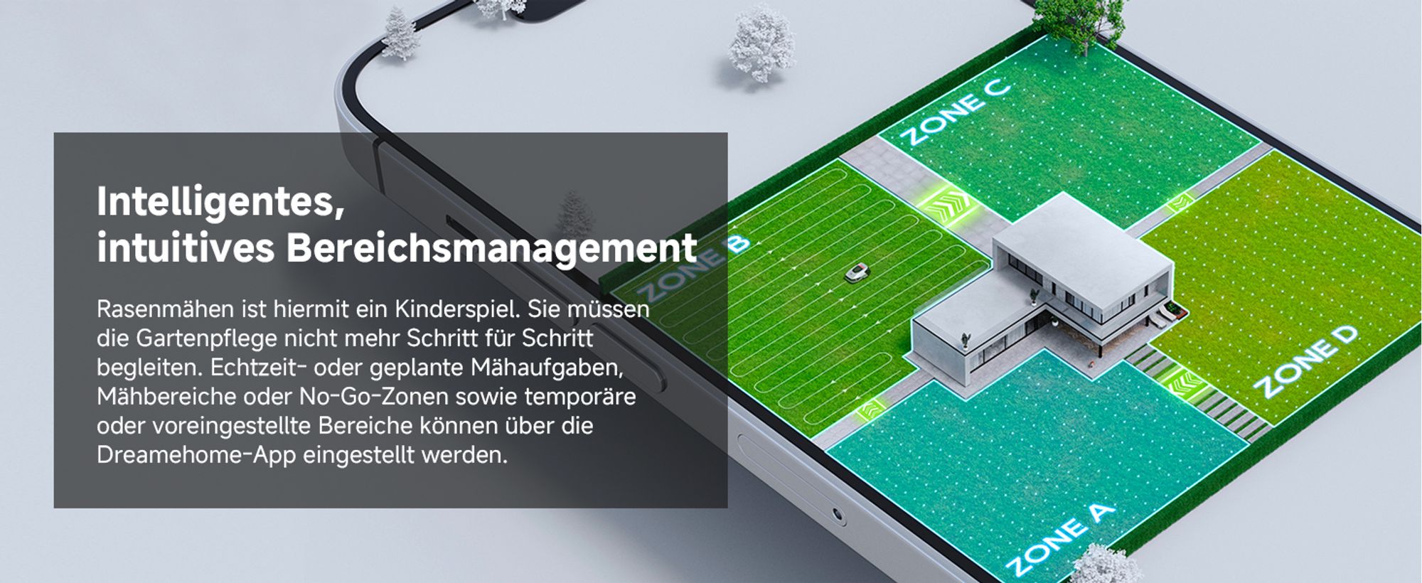 Dreame Intelligenter Mähroboter A1 Pro, Drahtloser Umfang Mähroboter, App-Steuerung, Intuitive Zonenverwaltung, Intelligente Hindernisvermeidung