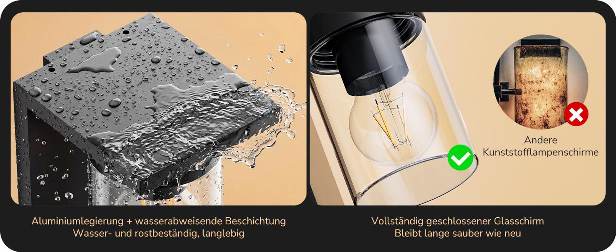 EDISHINE Wandlampe außen mit Bewegungsmelder, IP44 Wandleuchte mit E27-Fassung, Moderne Wandlampe für Haustür, Fassade,Schwarz