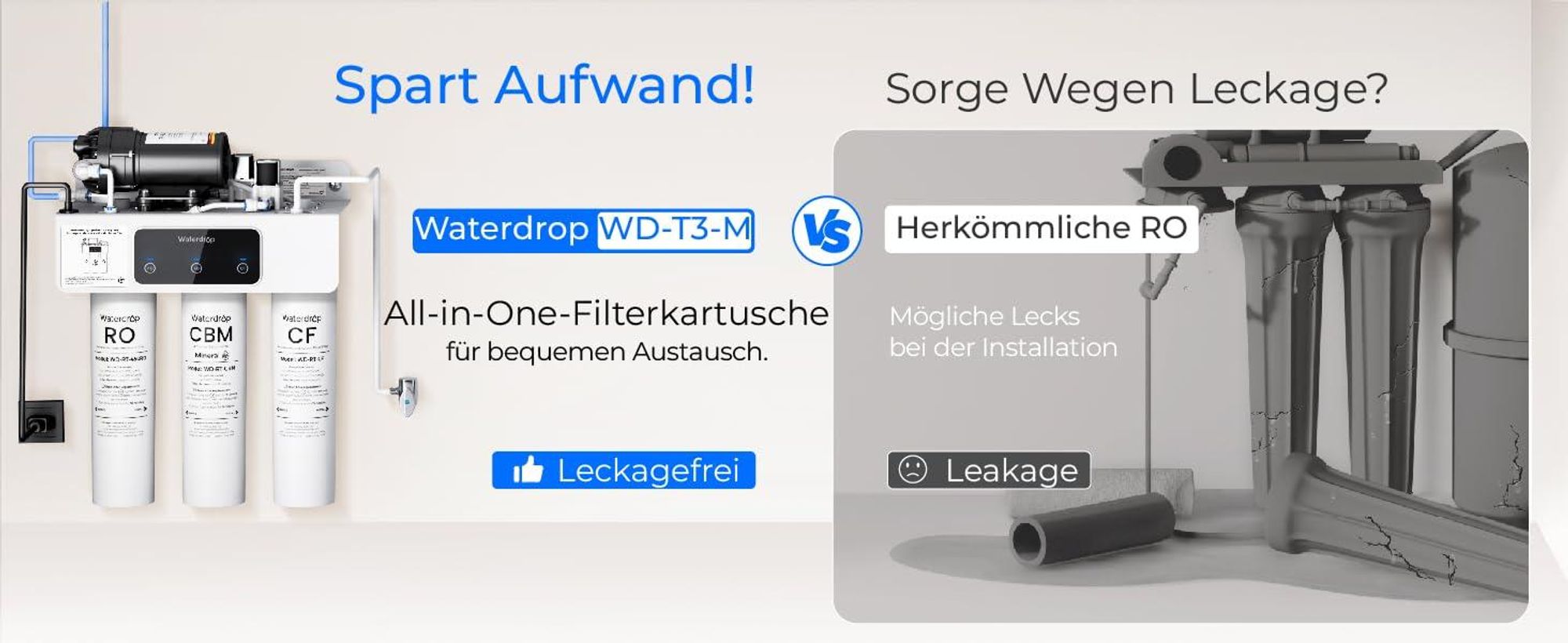 Waterdrop T3-M Remineralisierung Umkehrosmoseanlage, NSF/ANSI 372-, 9-stufiger RO-Wasserfilter, 450 GPD Tankloses Wasserfiltersystem