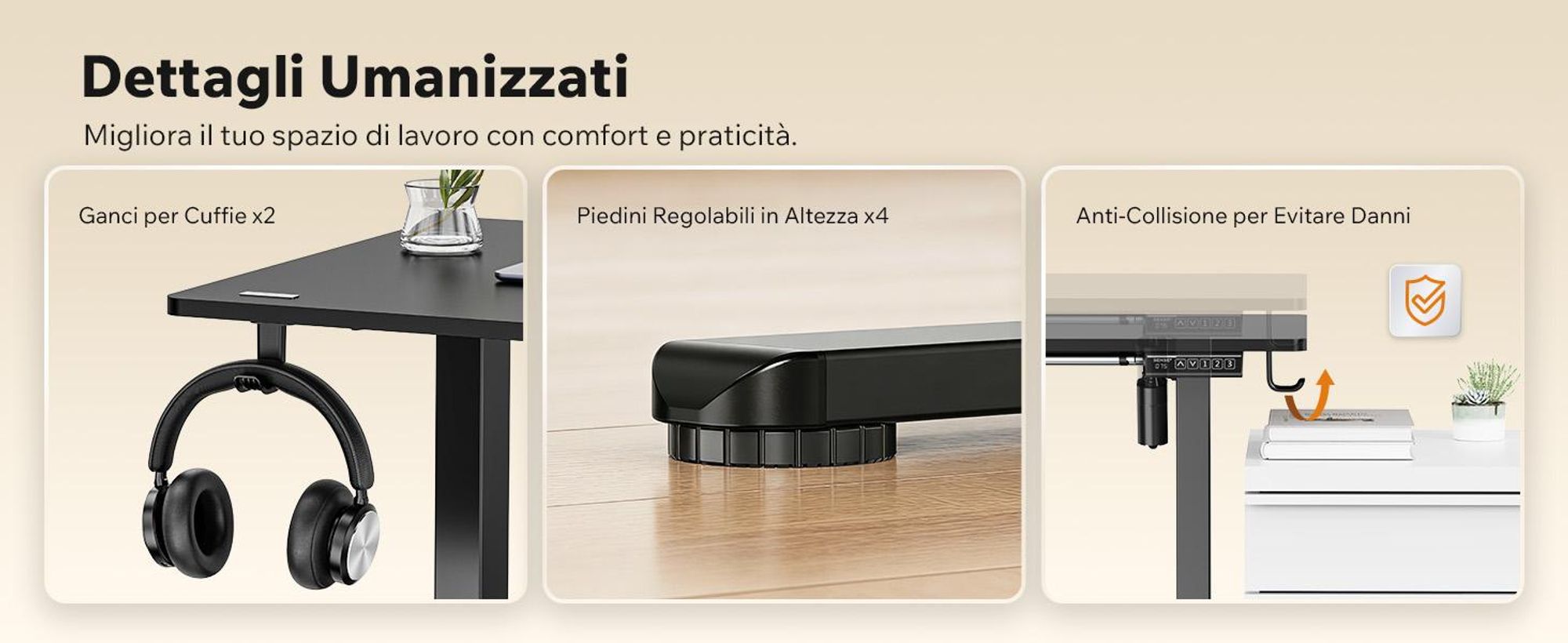 SENSE7 NOJO Light - Struttura per scrivania regolabile in altezza elettricamente | 72-118 cm, funzione memoria, supporto per cuffie, carico massimo 70 kg, struttura in acciaio