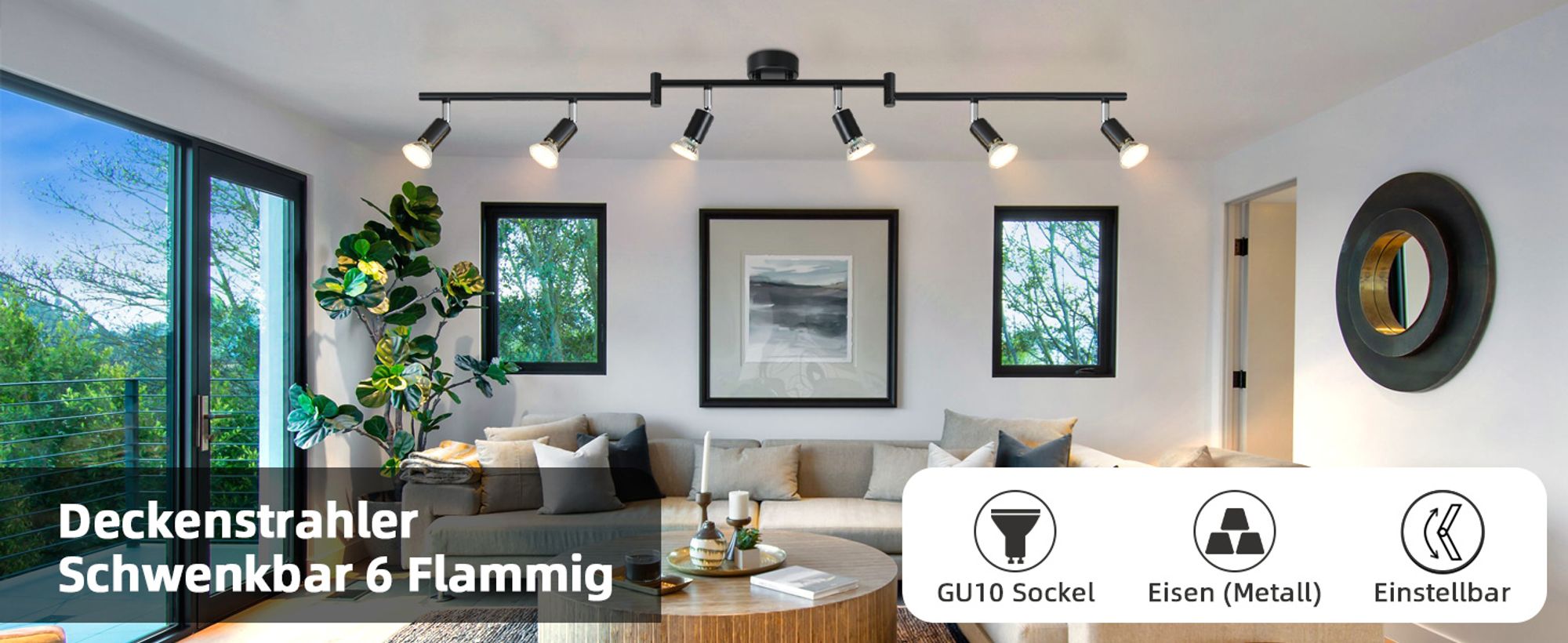 ZMH LED Deckenstrahler Schlafzimmer 6 Flammig Wohnzimmer Schwarz Modern Deckenlampe GU10 Deckenspot Schwenkbar 330°Drehbar Ohne Leuchtmittel