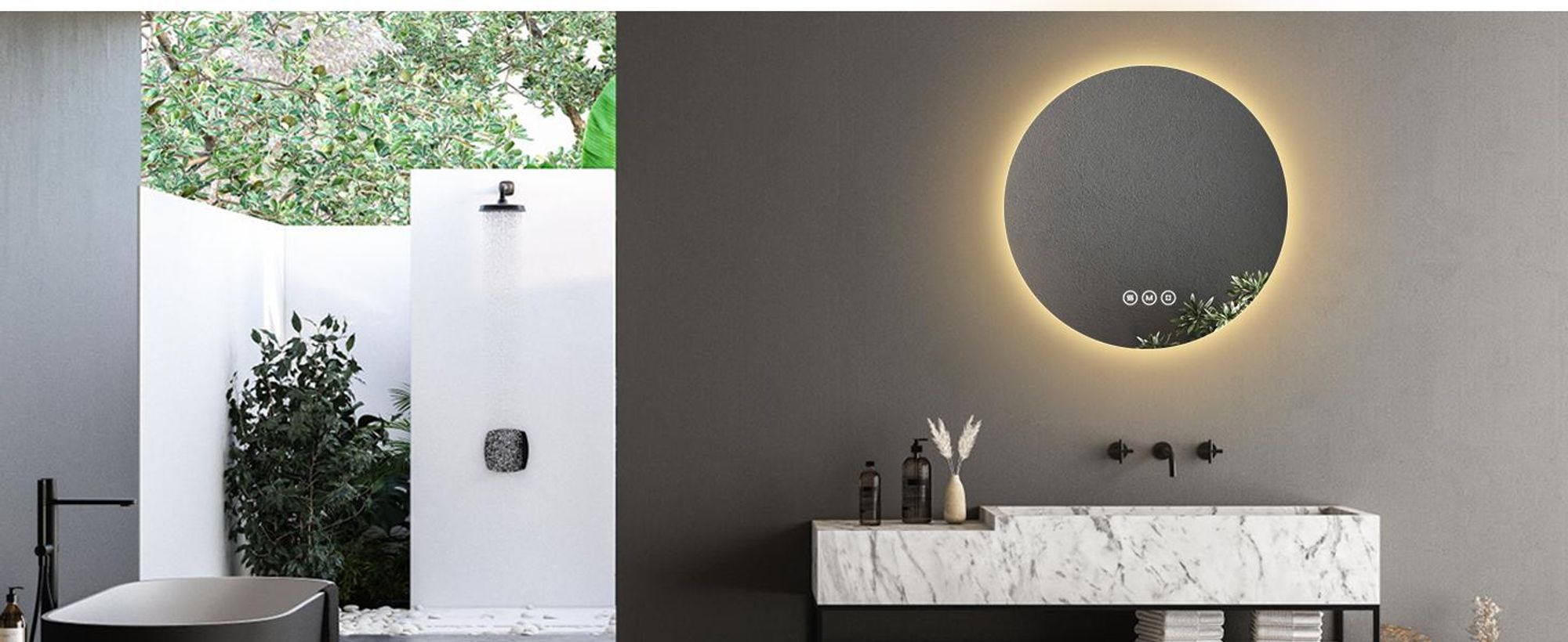 EMKE LED Badspiegel Rund 60 cm mit beschlagfrei Badezimmerspiegel 3 Lichtfarbe Badspiegel dimmbar LED Spiegel mit Touchschalter Energiesparend