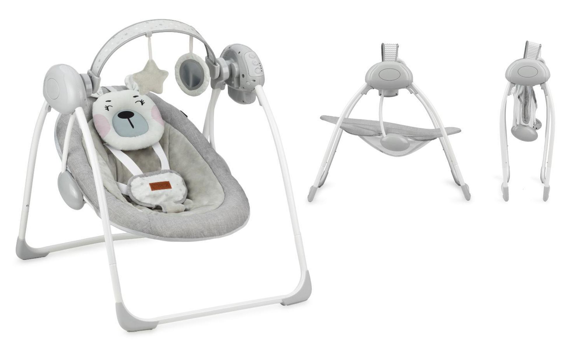 MoMi LISS Babywippe - Musik mit 8 Melodie, Vibration, Spielzeug-Stirnband - Grau