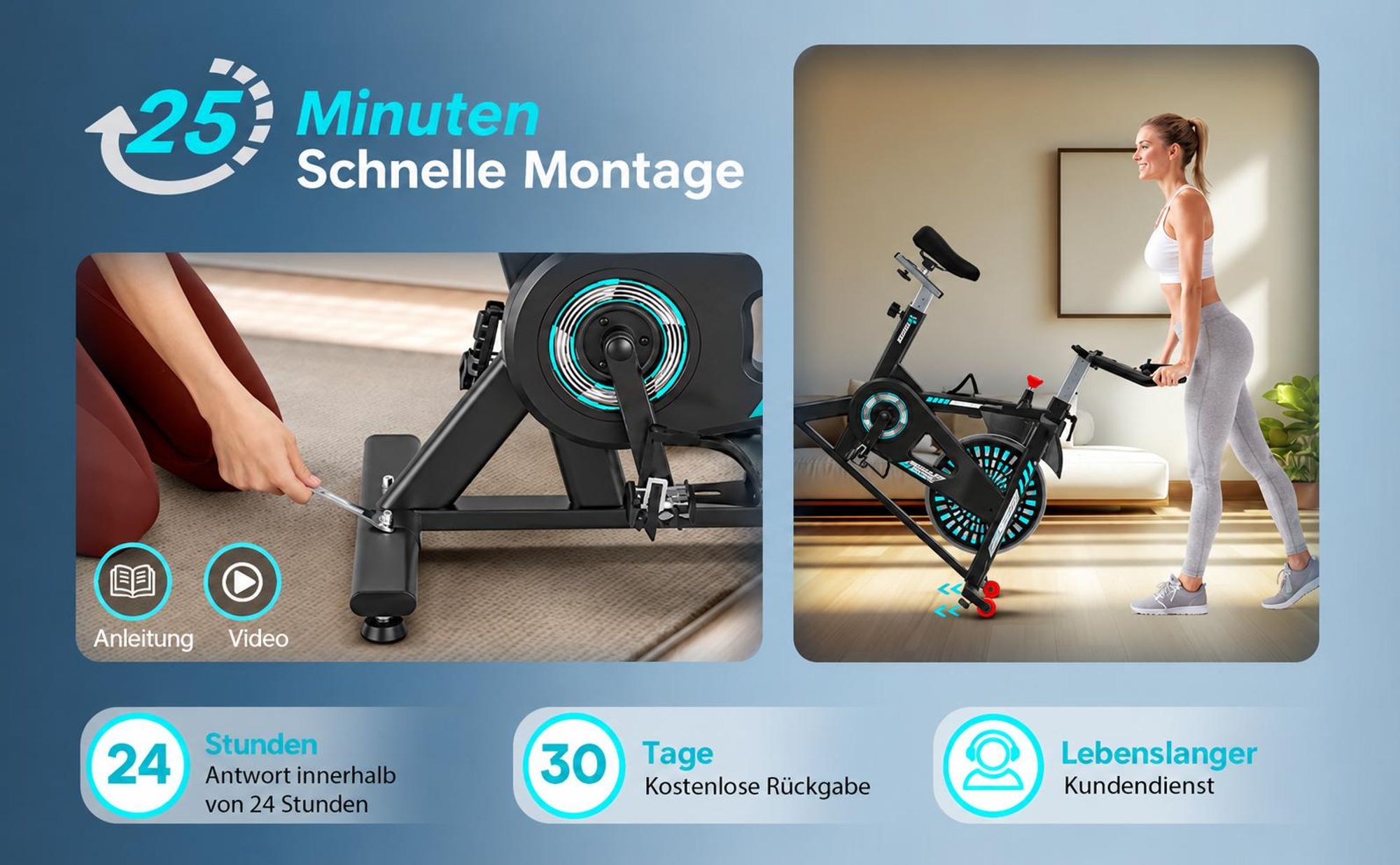 RIKSION Heimtrainer Fahrrad mit App, Leises Hometrainer Fahrrad Mit, Bequem Ergometer Heimtrainer mit LCD-Display, Tablet-Halterung, Bis 160KG
