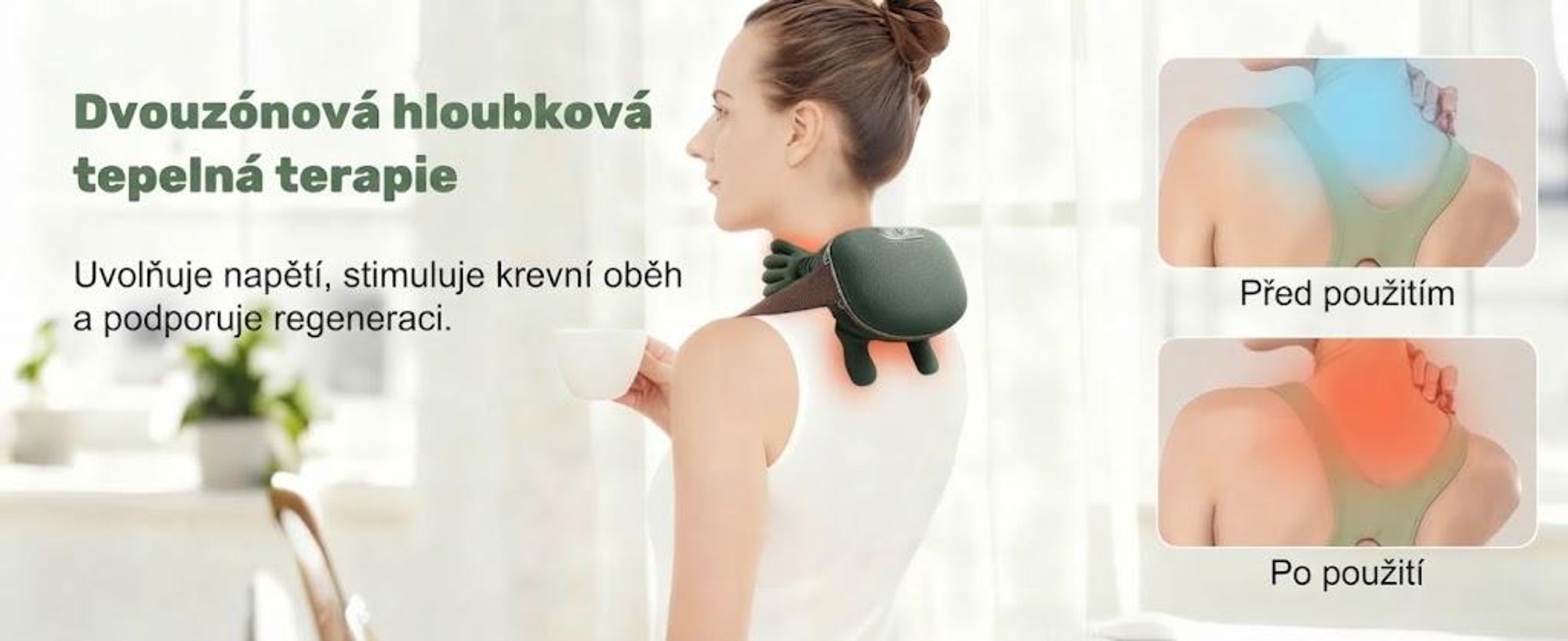 Masážní přístroj na krk s funkcí 4D, s možností ohřevu, elektrický masážní přístroj na ramena a krk, 3 úrovně intenzity, 2 úrovně ohřevu, nabíjení přes USB, pro relaxaci a wellness