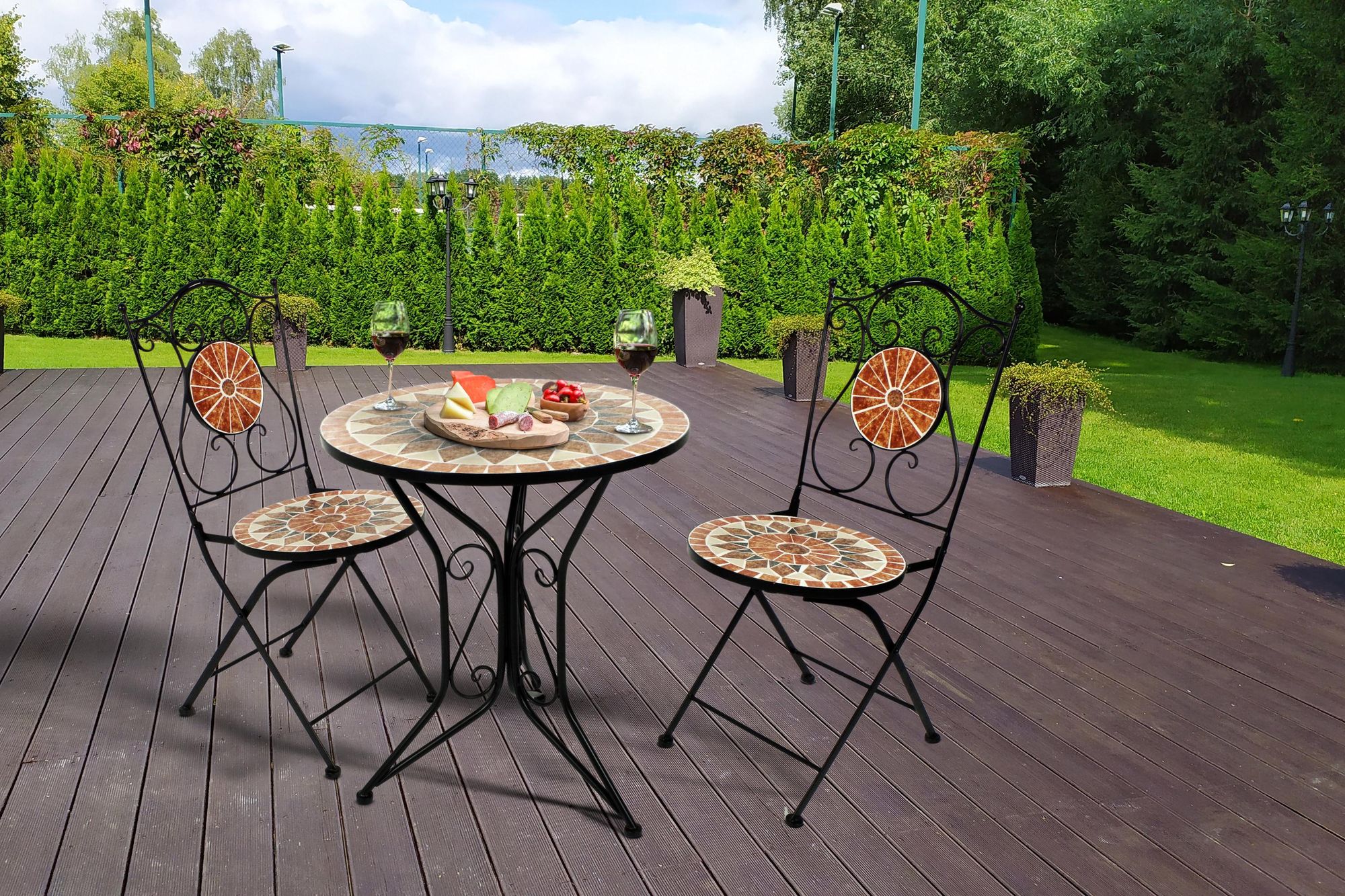 Kobolo Gartenstuhl Klappstuhl Mosaikstuhl Metallstuhl - 88 cm hoch - orange | Metallklappstuhl Gartenmöbel