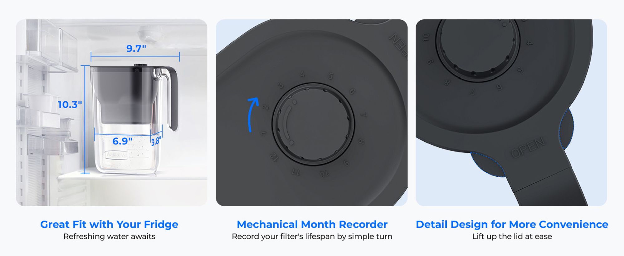 Waterdrop Vodní filtr konvice na lednici džbán na vodní filtr s 3měsíčním filtrem, 2,5 l, certifikováno NSF, železné (náhradní filtr: WD-PF-01A Plus)