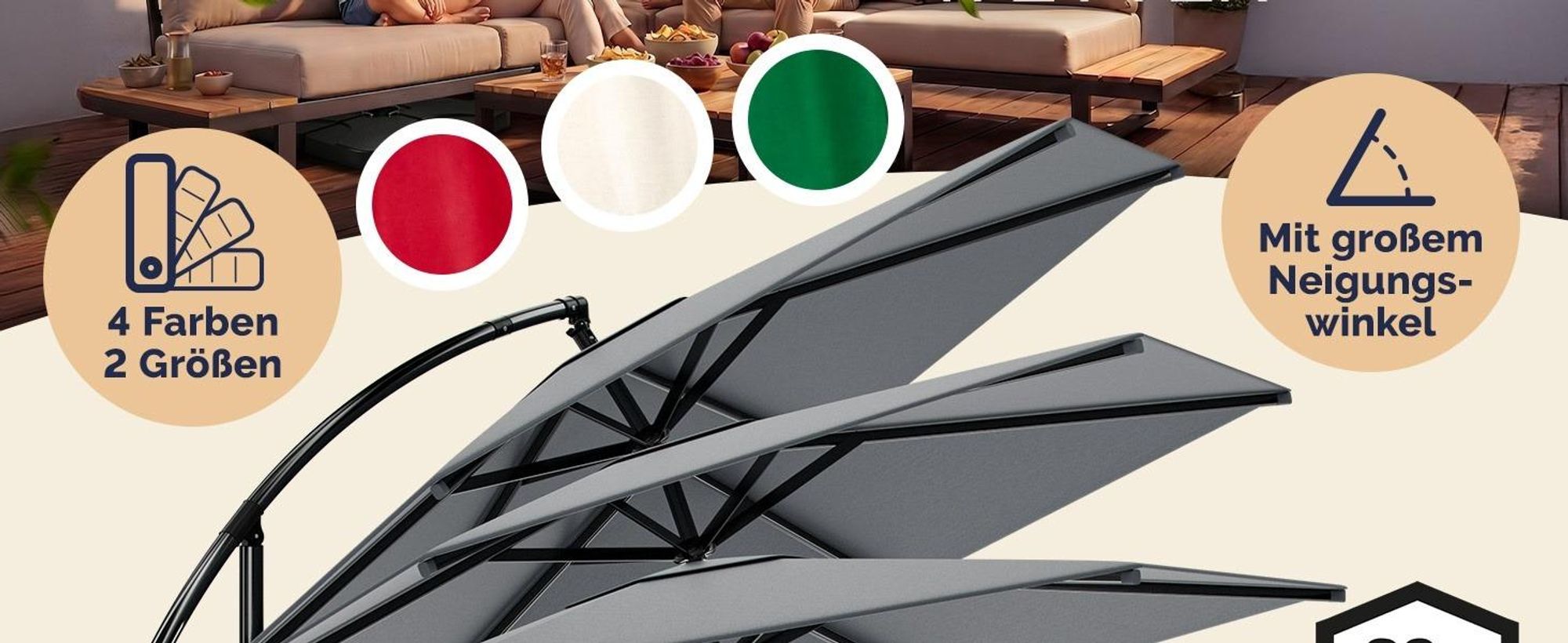 CASARIA® Ampelschirm 350 cm Komplettset inkl. 4 Gewichte & Schutzhülle – Garten Sonnenschirm UV 80+ neigbar schwenkbar mit Kurbel rund Anthrazit