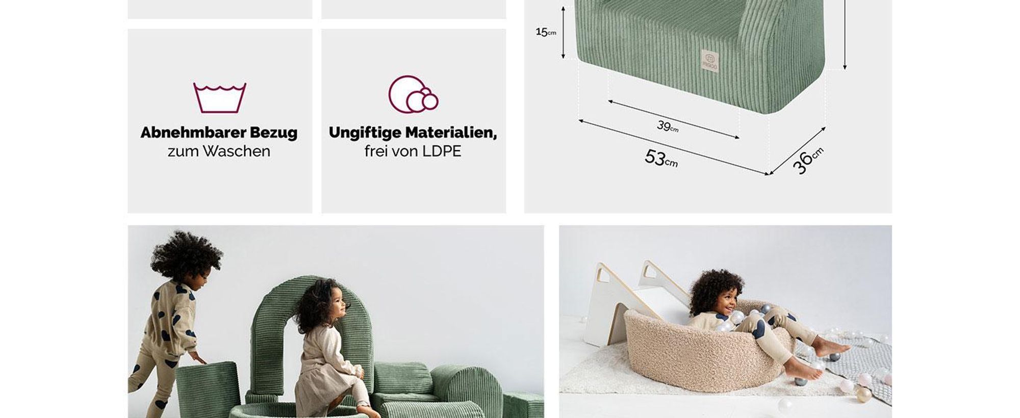 MISIOO Kindersessel Ab 1 Jahr – Corduroy Premium Sessel Kinder - Stabil Und Weich - Ergonomisch Gepolstert - 40x53x36 cm