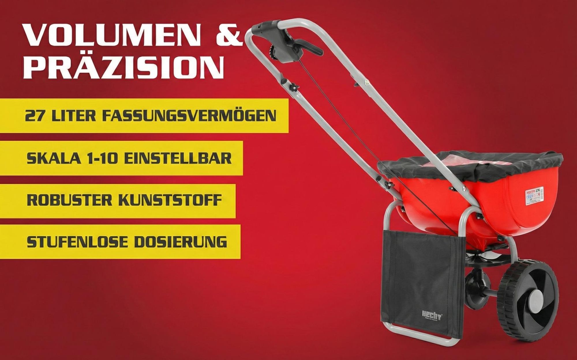 HECHT 270 Düngerstreuer Streuwagen | 27 Liter | mit Abdeckhaube | Stufenlose Mengeneinstellung