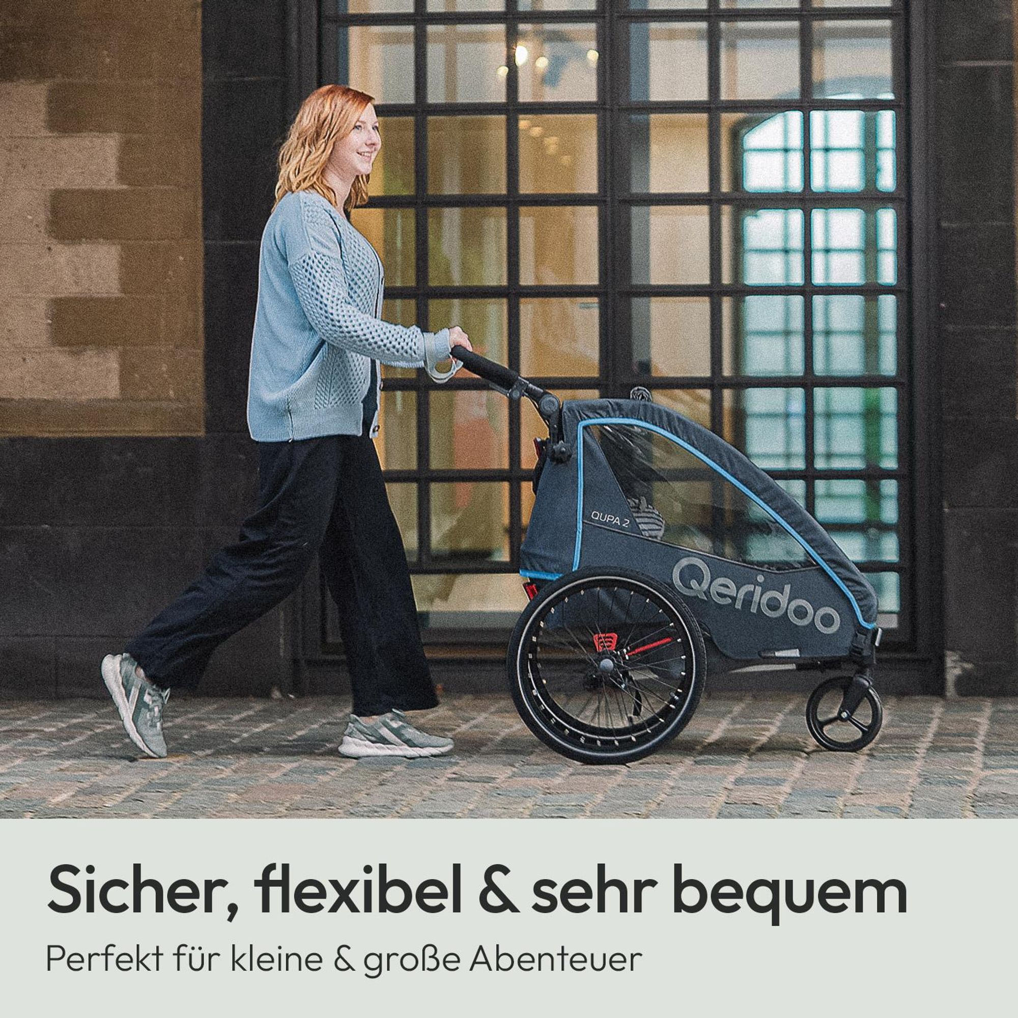 Qeridoo QUPA 2 - Kinderfahrradanhänger für 2 Kinder, Farbe: Blue