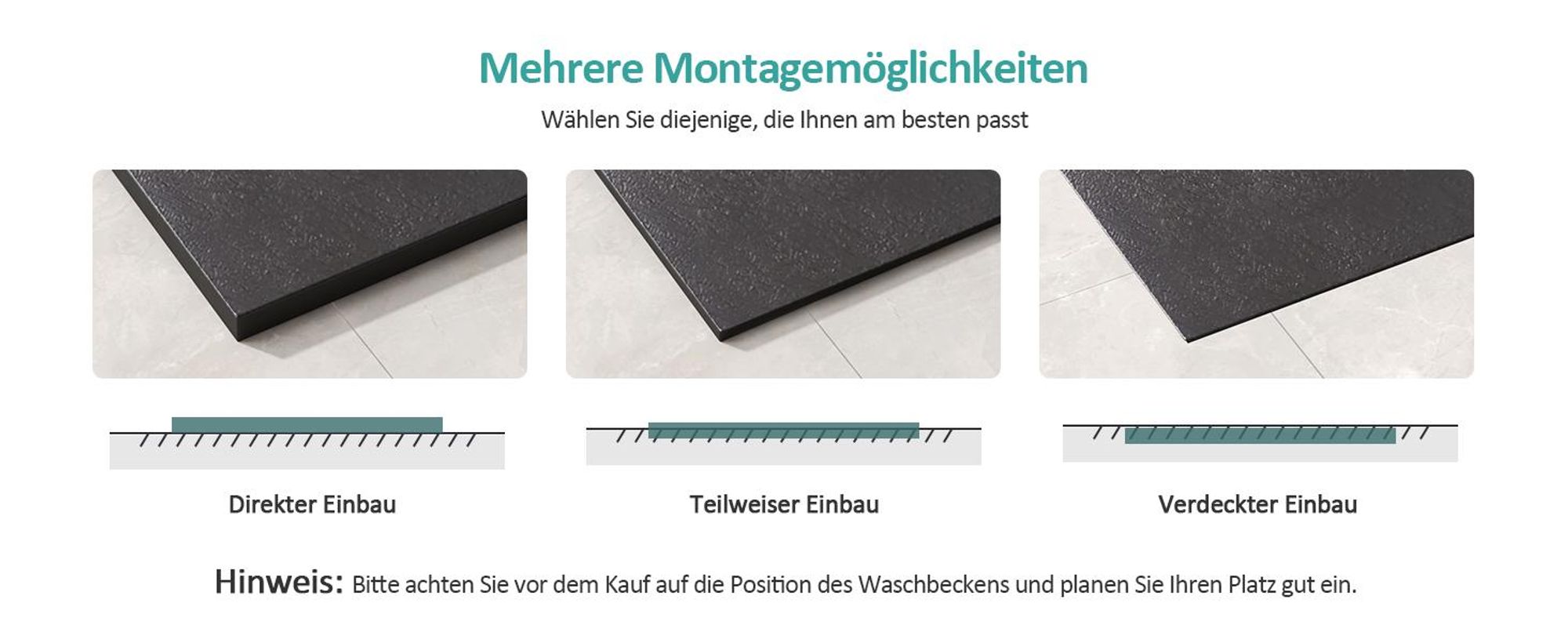 EMKE Duschwanne Flach Rechteckig 140x90cm Duschtasse mit Rutschfeste Struktur in Schwarz Steinoptik inkl. Ablaufgarnitur