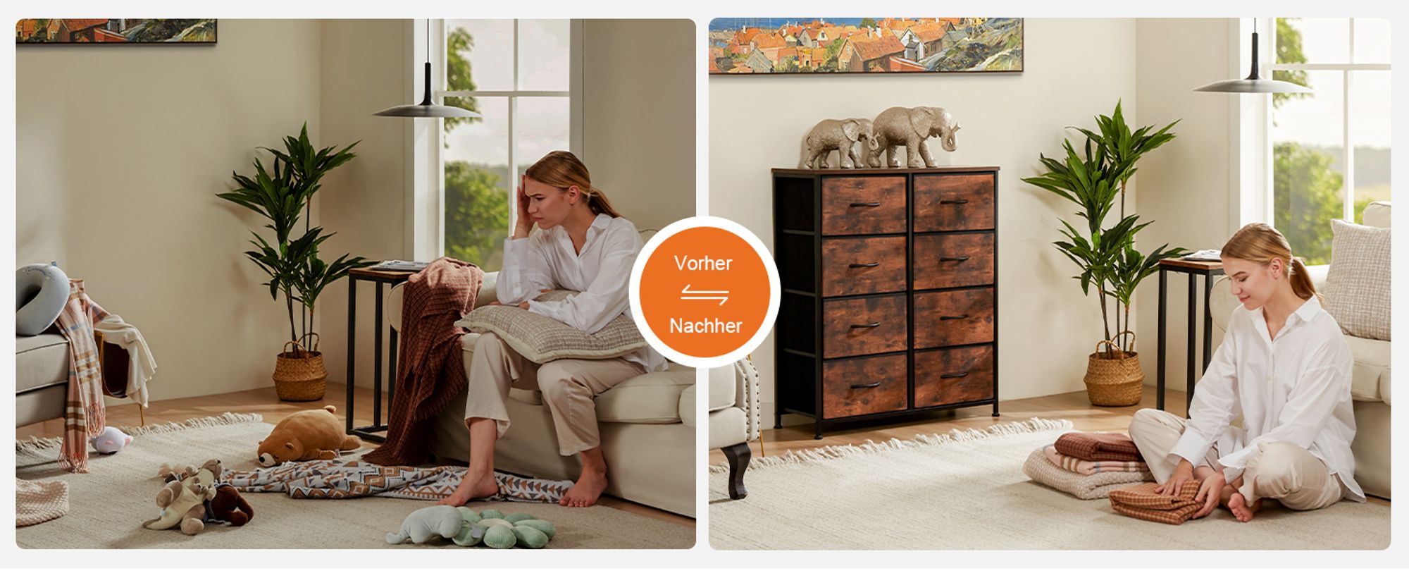 Sweetcrispy Kommode mit Stoffschubladen , Chest of Drawers mit 8 schubladenschrank, kommode schlafzimmer schubladen schrank,Stoffkommode drawer