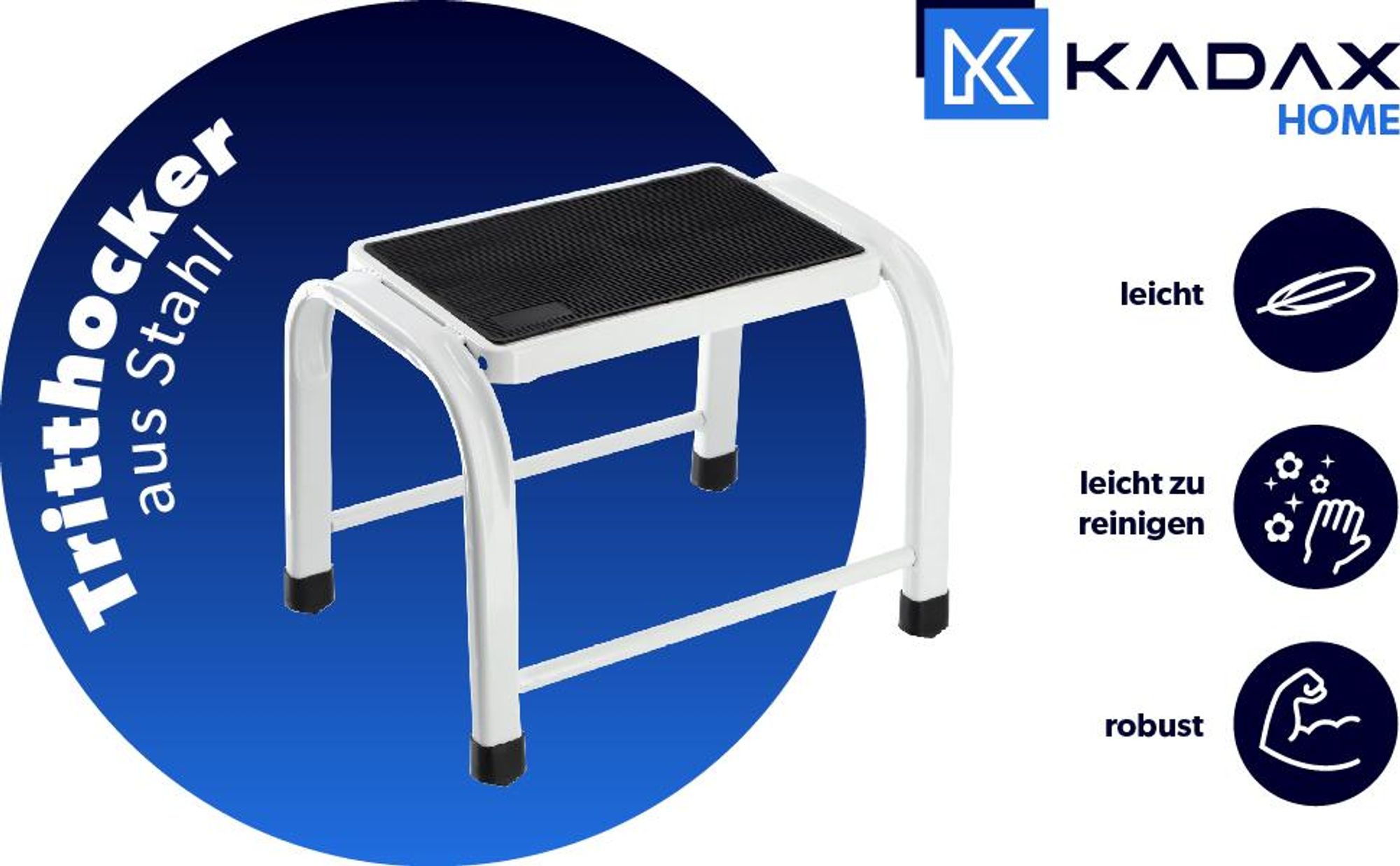 KADAX Tritthocker "Strom", Aluminiumschemel bis zu 150 kg mit antirutsch Füßen, 2 Stufige