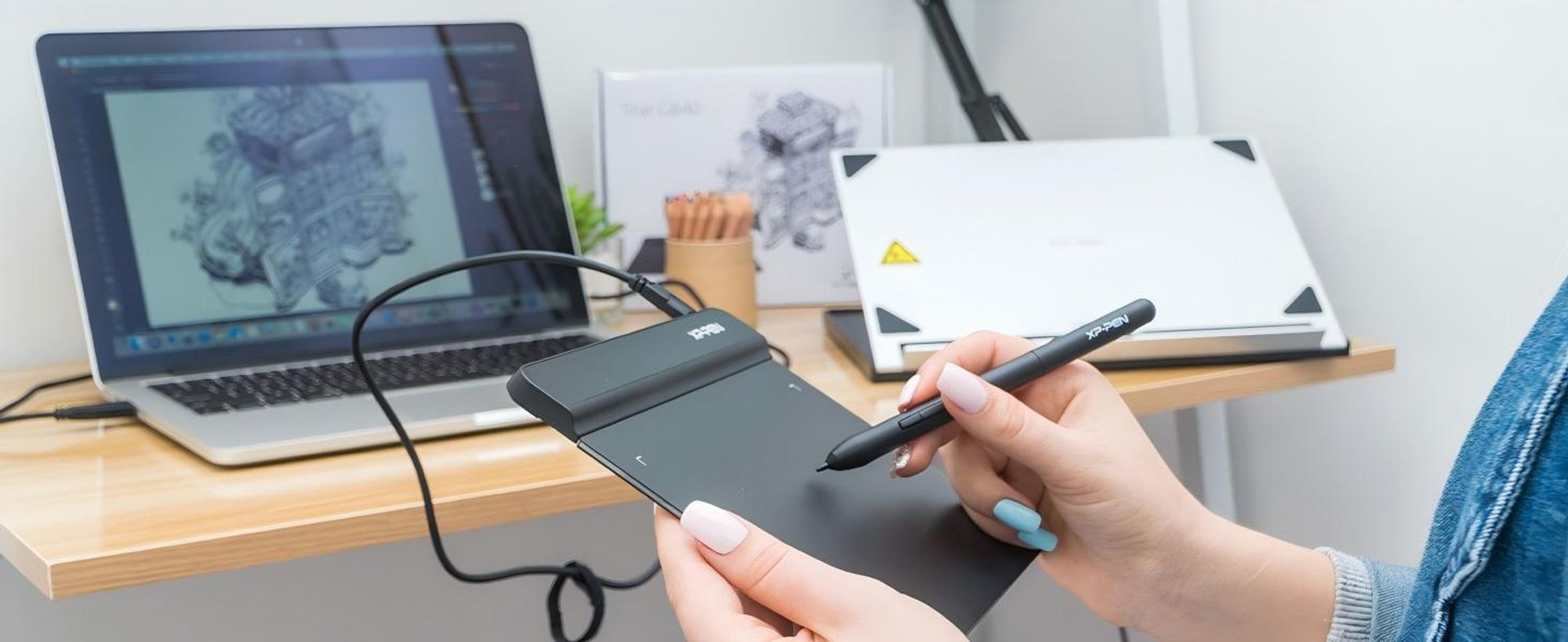 XPPen G640 6 x 4 Zoll Drawing Tablet Grafiktablett Pen Tablet OSU! Spielen Batteriefreier Stift zum Fernunterricht Home-Office 20 Ersatz Nibs
