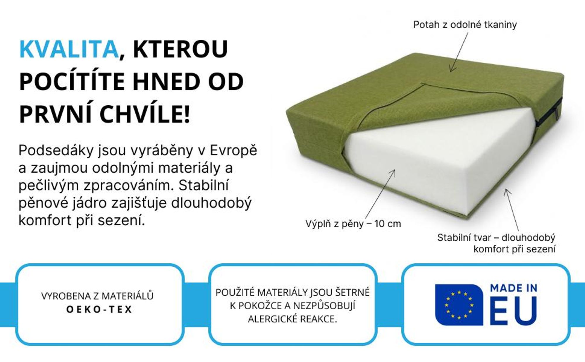 Ergonomický sedací polštář podsedák zvýšení se zipem látkový potah silný na židli pohovku na podlahu