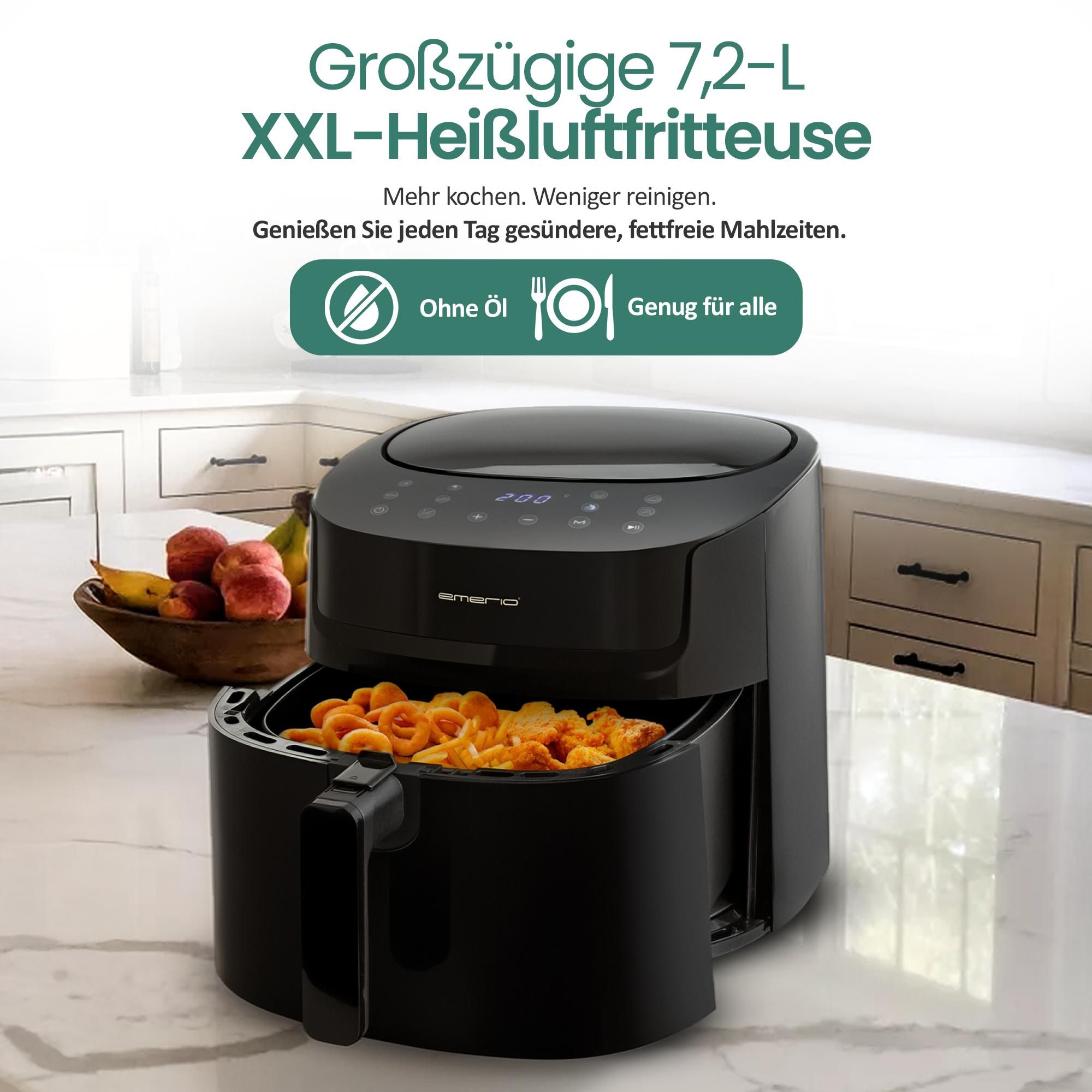 Emerio Airfryer XL AF-129622.1 - 1800W - 7,2 Litern - 40 °C bis 200 °C – 8 Kochprogramme