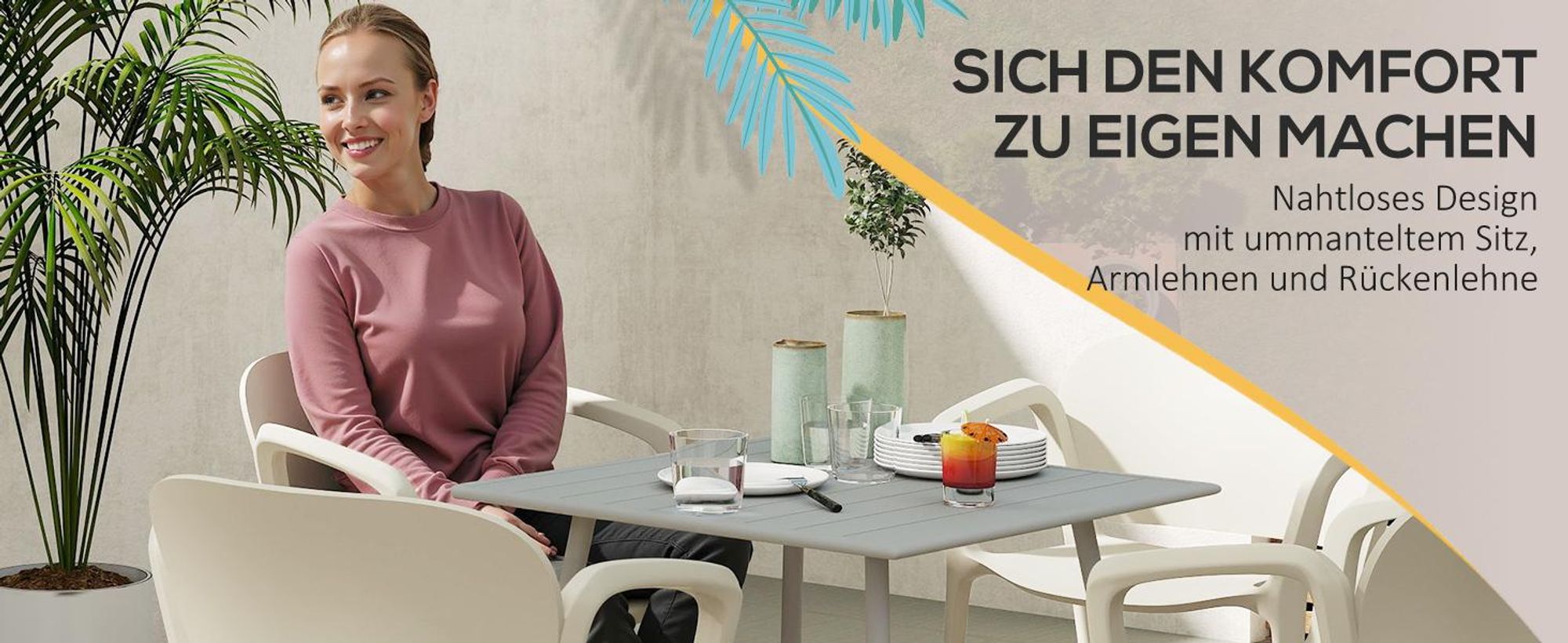 Outsunny Gartenstuhl 4er Set wetterfest Gartenstühle aus Kunststoff Stapelstuhl