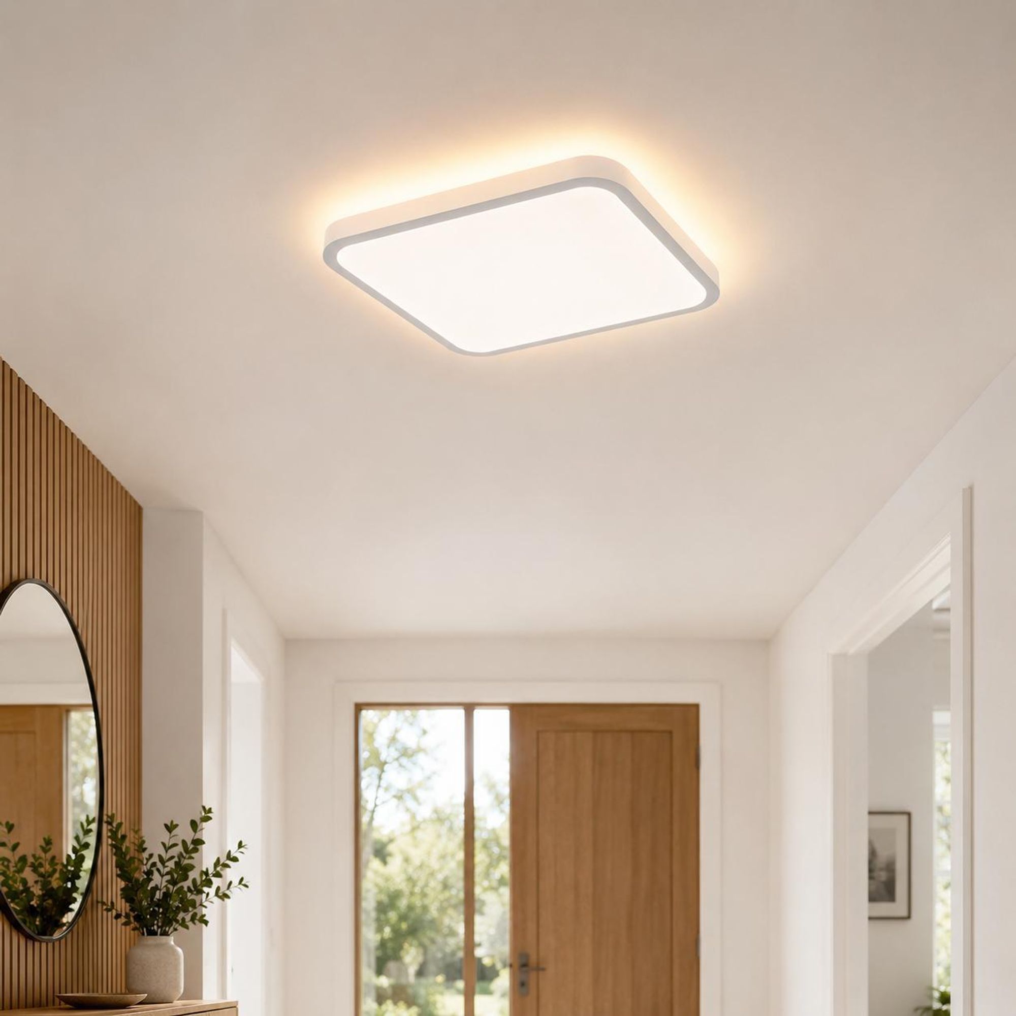 24W LED Deckenleuchte mit Nachtlicht 3200LM - 1800K Bernsteinfarben Flach Deckenlampe Dimmbar 29cm Memory Timer Fernbedienung Schlafzimmer Quadratisch