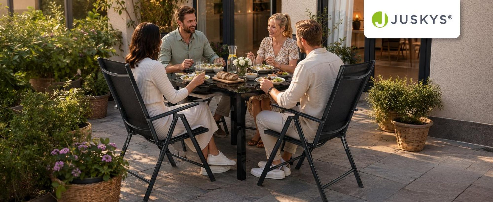 Juskys Aluminium Gartengarnitur Milano Gartenmöbel Set mit Tisch und 4 Stühlen Dunkel-Grau mit schwarzer Kunstfaser Alu Sitzgruppe Balkonmöbel