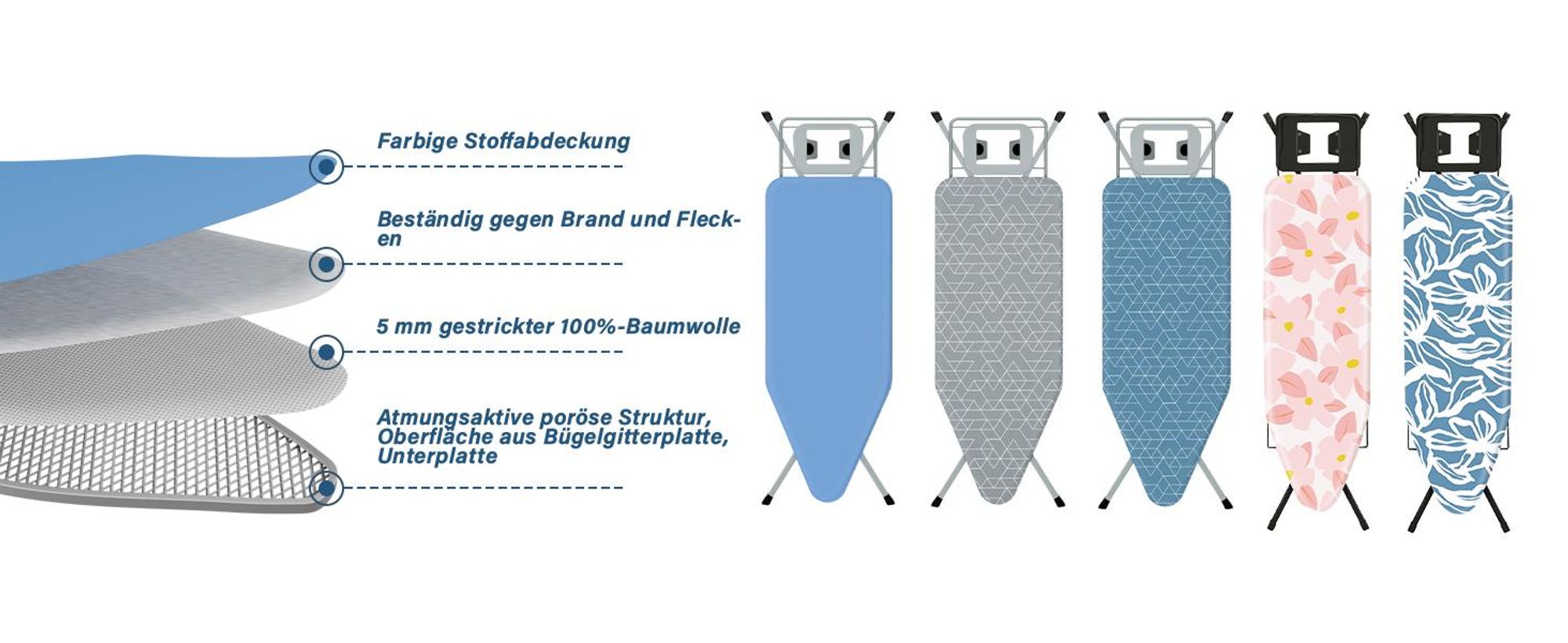 STANEW XXL Bügelbrett 120 x 45 cm – Klappbarer & höhenverstellbarer Bügeltisch mit Sicherheitsschließsystem, Eisenablage und rutschfesten Füßen