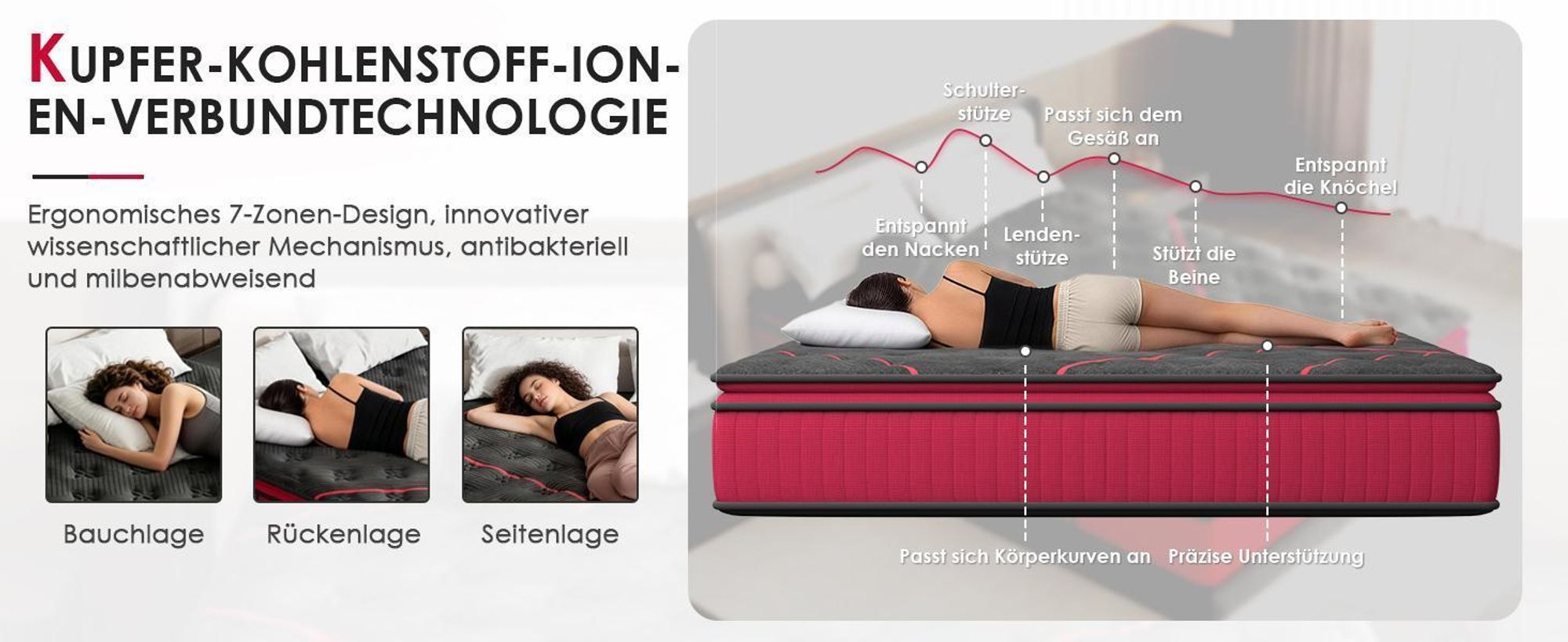 DEWINNER Matelas 140x200, Matelas à Ressorts Ensachés, Mousse de Confort Double, Isolation des Mouvements, 32cm Épaisseur, Soutien sur 7 Zones, H3/H4