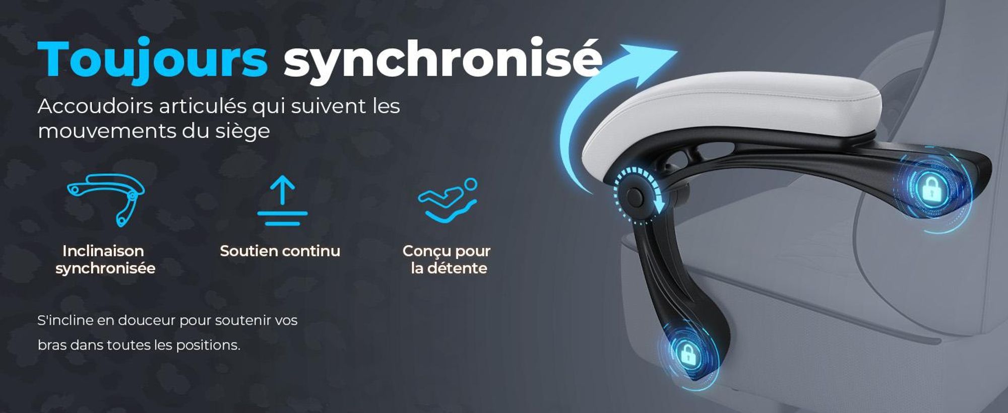 Fauteuil gaming GTPLAYER, fauteuil de bureau, fauteuil PC ergonomique, fauteuil pivotant réglable en hauteur, accoudoirs avec mécanisme synchrone, coussin lombaire, appui-tête