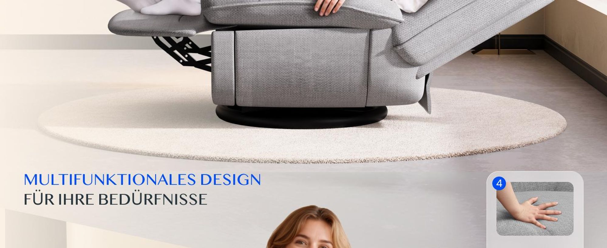 FLEXISPOT XR6 Oval Elektrischer Relaxsessel mit Decke, 360° drehbarer Fernsehsessel mit Liegefunktion, USB-Anschluss, Rückenlehne, Fußstütze, Grau