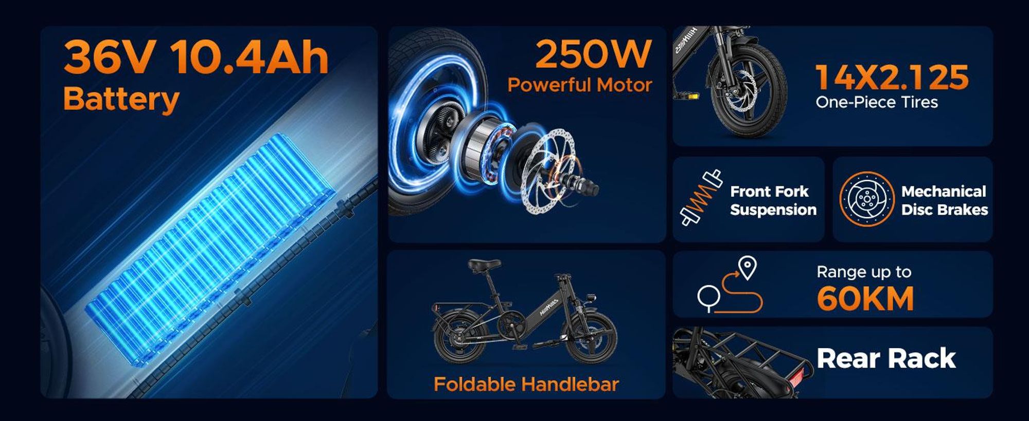 14 Zoll E-Bike Klappräder E-Bikes 250W, 25km/h, 65 km Reichweite, 36V/10.4Ah AKKU Elektrofahrrad Klappbar E-Bike City E-Bikes & E-Hollandräder Faltbar